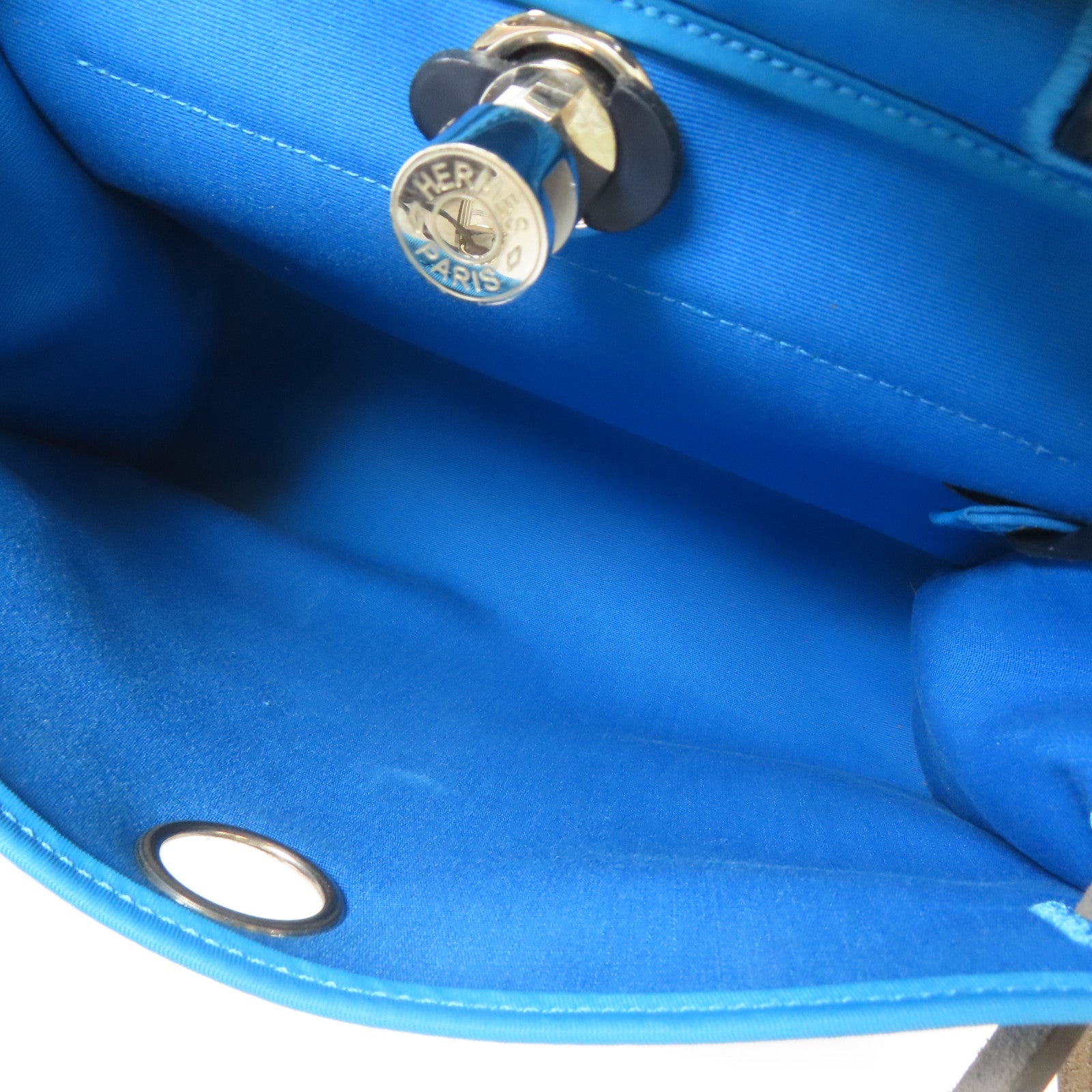 HERMES 帆布Herbag銀扣手挽肩背兩用袋藍色
