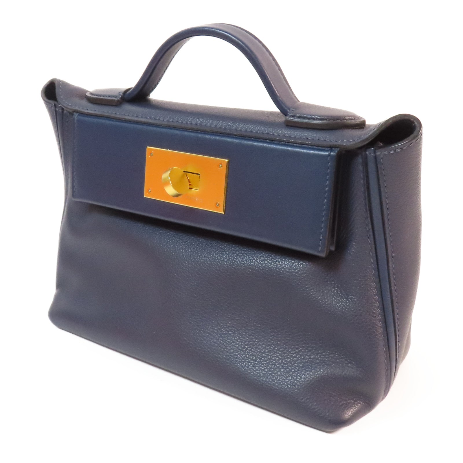 HERMES Evercolor皮革Mini 24/24金扣手挽肩背兩用袋Bleu Nuit