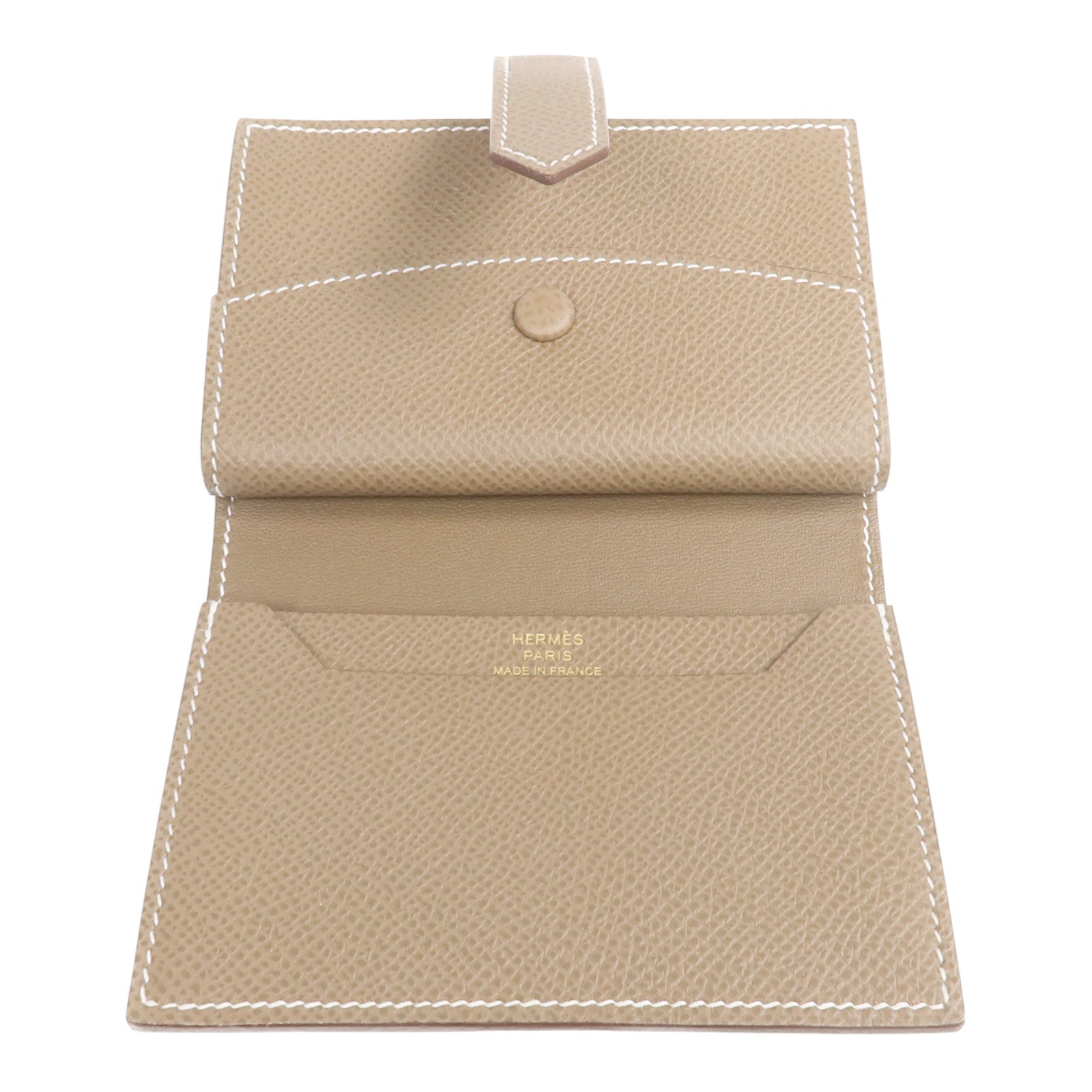 HERMES 【激減優惠】Epsom皮革Bearn Mini Wallet金扣錢包Etoupe