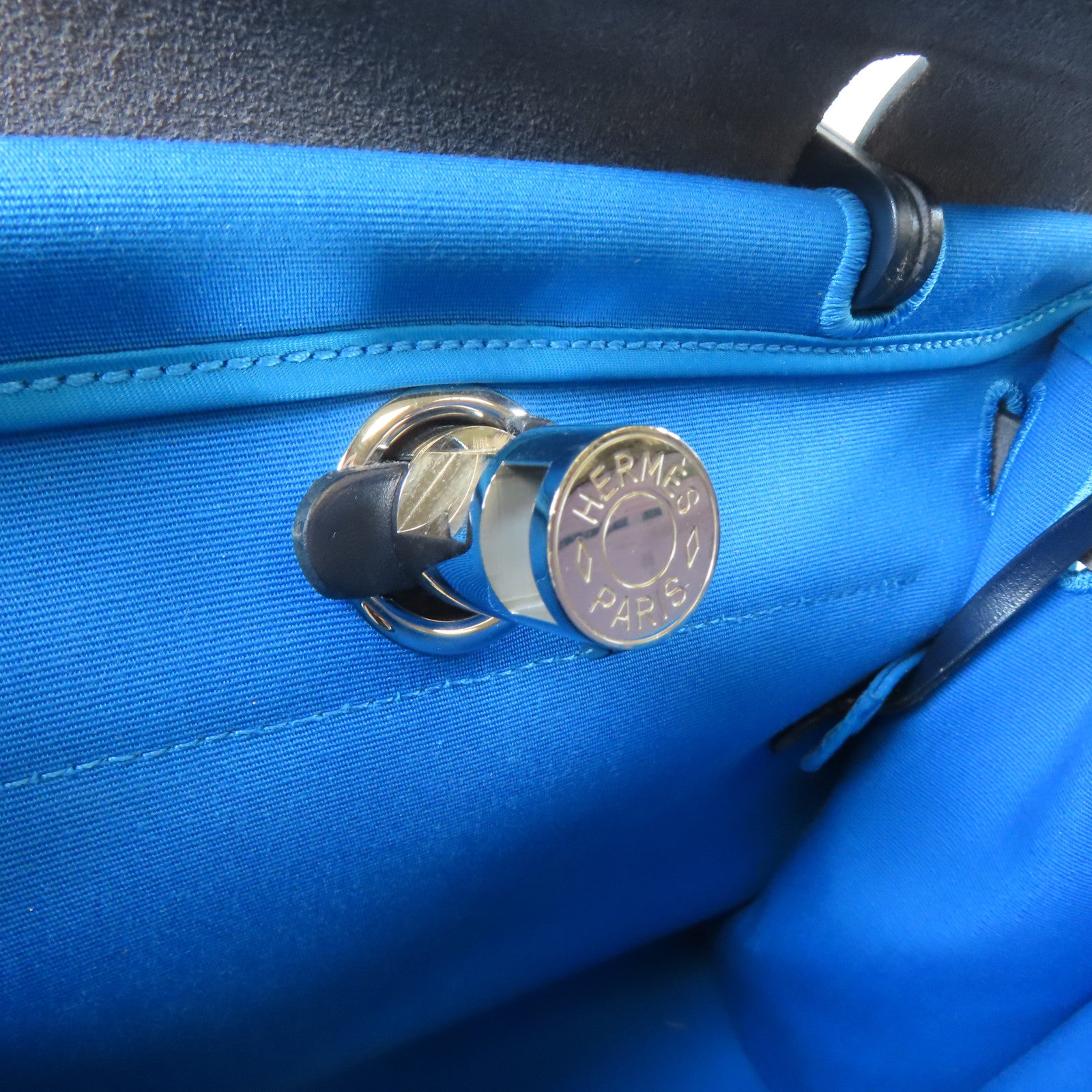 HERMES 帆布Herbag銀扣手挽肩背兩用袋藍色