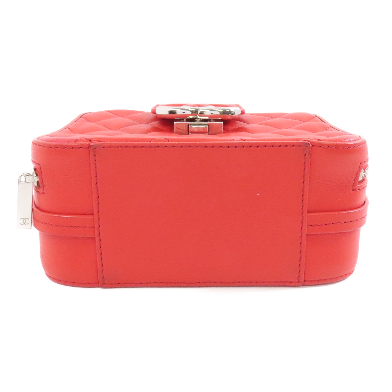 CHANEL 【激減優惠】菱格牛皮皮革Chains Shoulder銀扣鏈帶肩背袋紅色