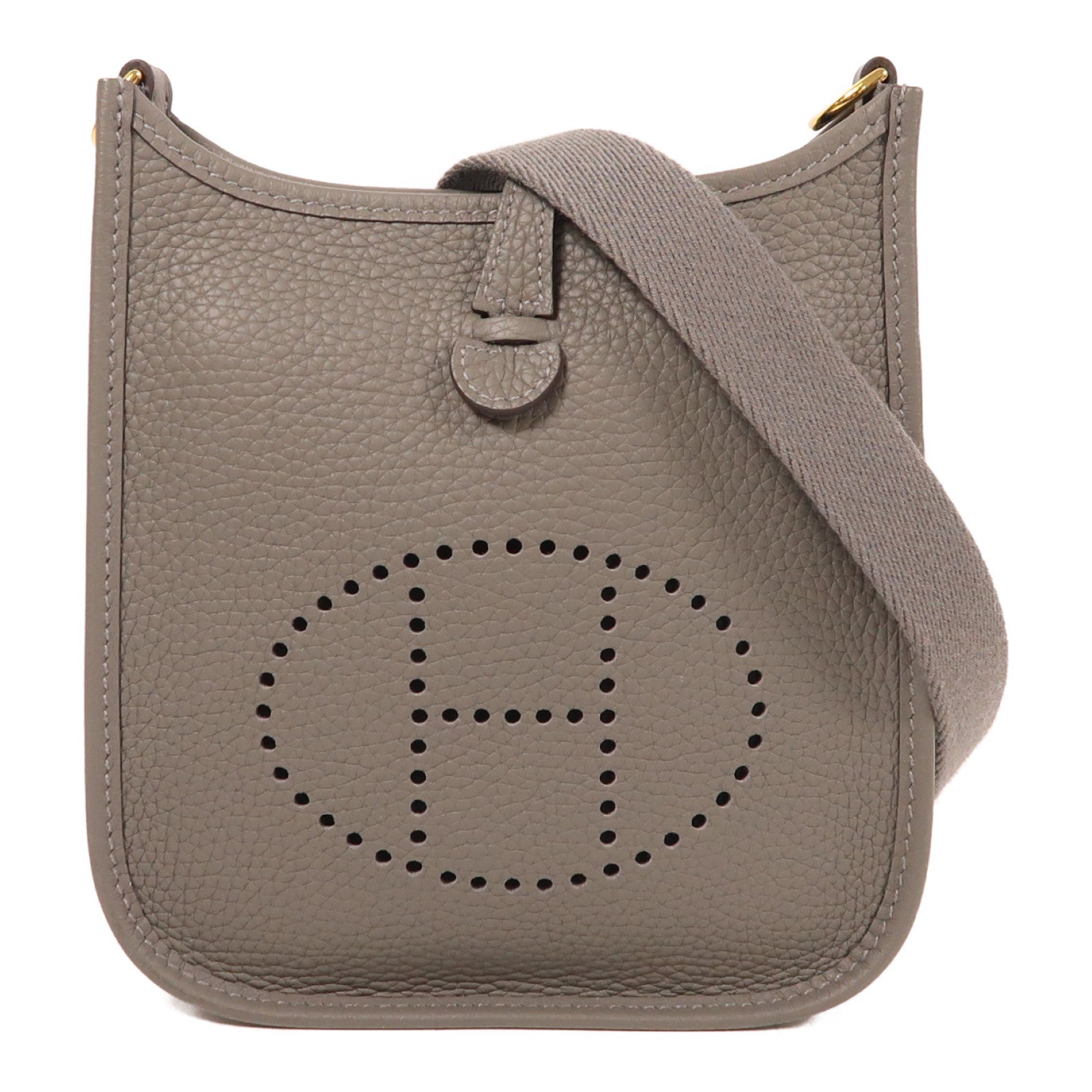 HERMES Clemence皮革Evelyne TPM金扣肩背袋Gris Meyer
