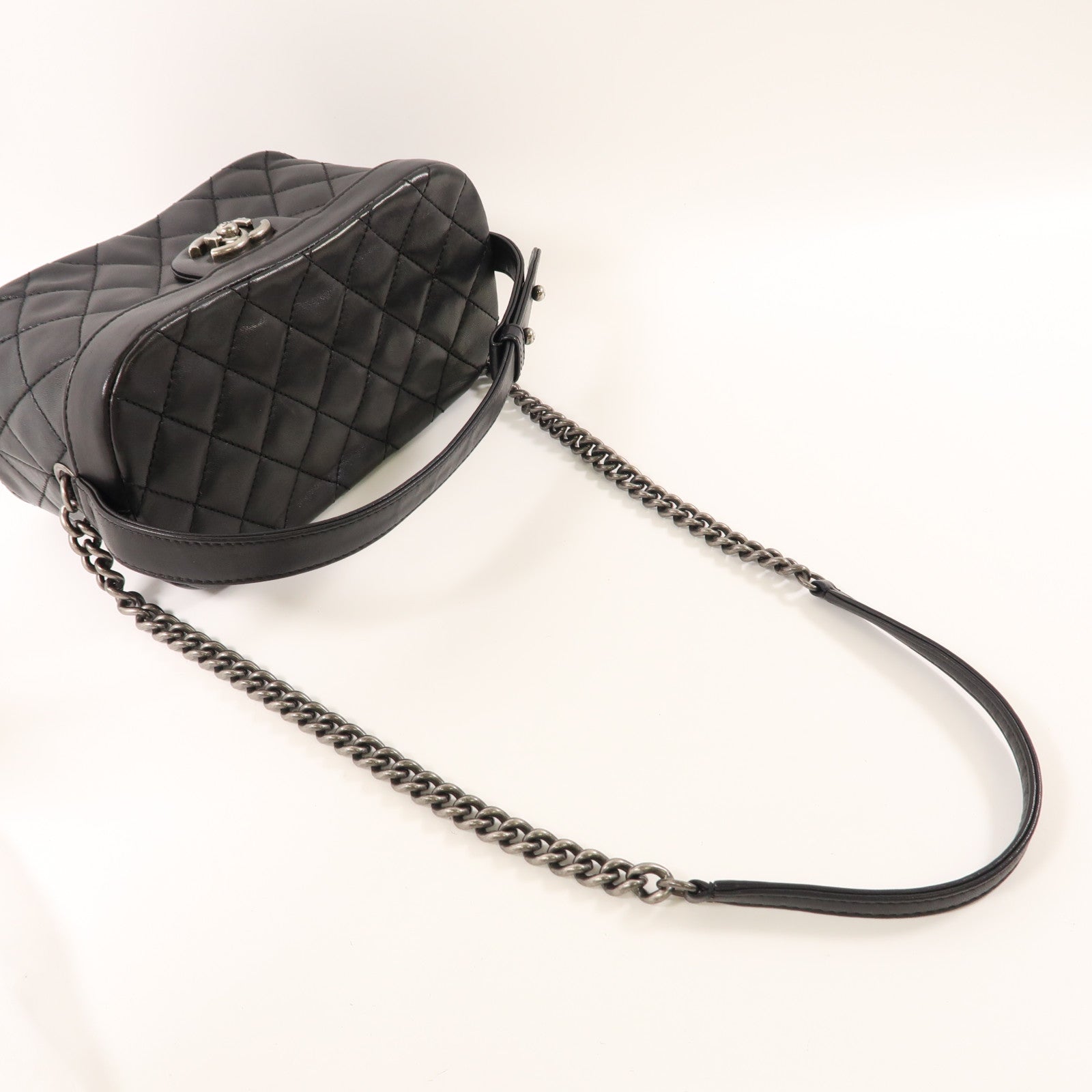 CHANEL CC Boy Vanity Case 2 Way Shoulder Bag Lambskin Leather Black