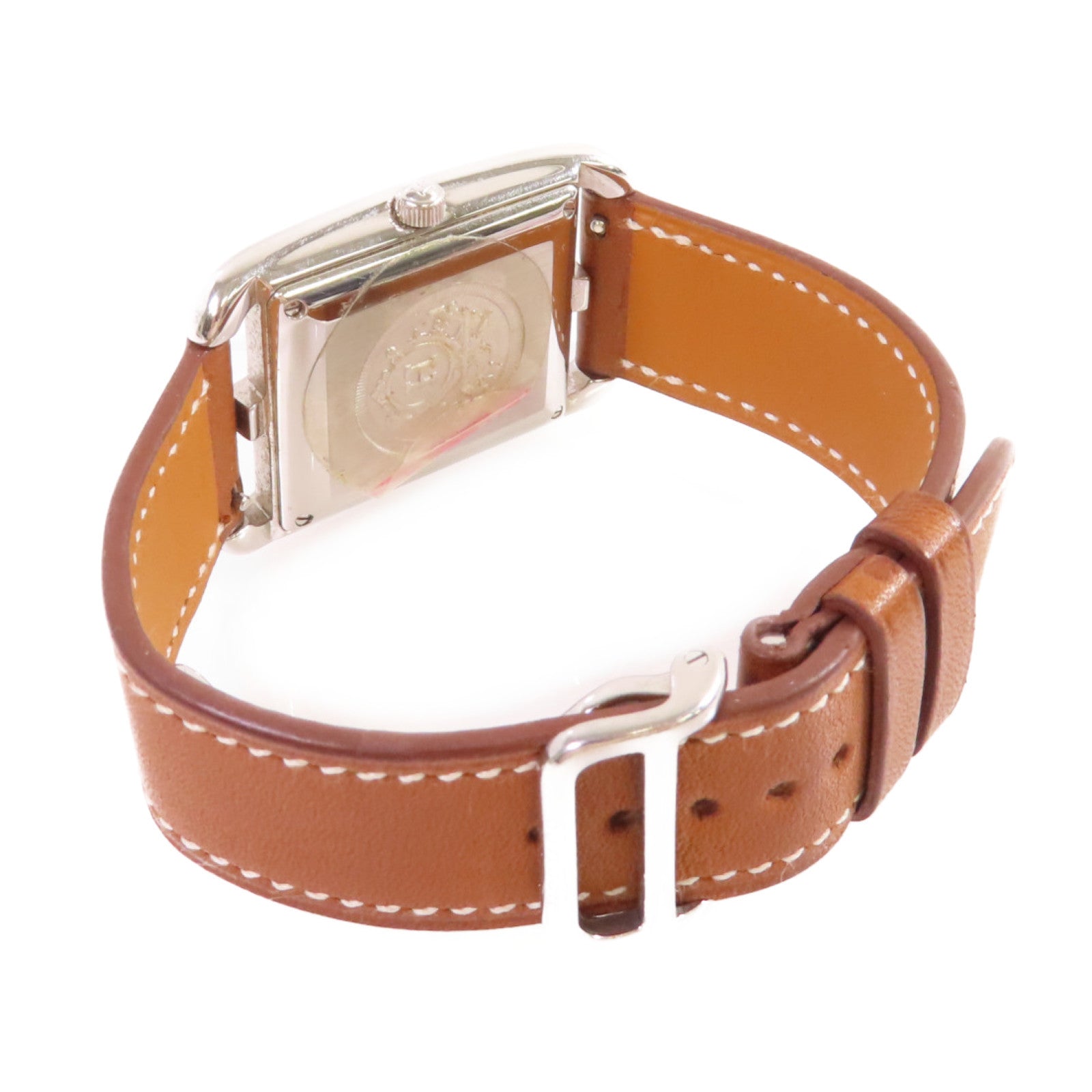 HERMES Cape Cod Watch不鏽鋼/牛皮皮革帶自動機芯手錶白色/啡色