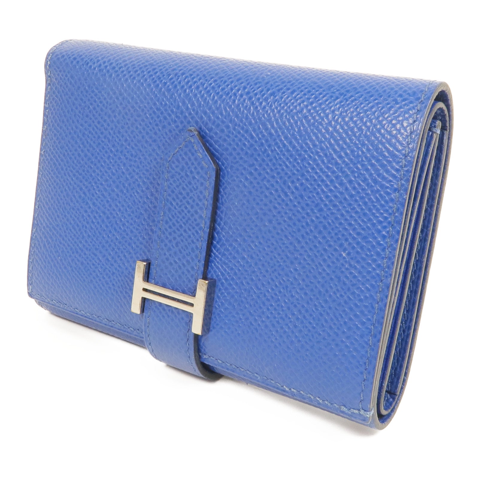 HERMES Epsom皮革Bearn Verso Wallet銀扣錢包Bleu Saphir