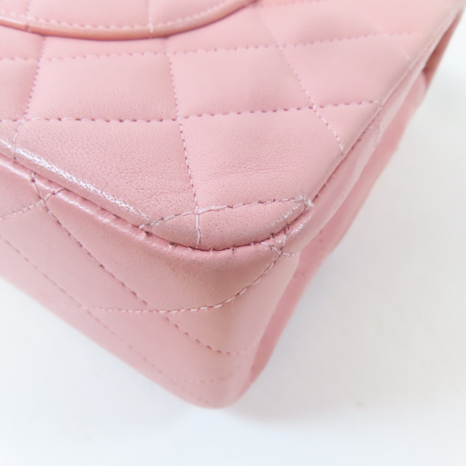 CHANEL 菱格羊皮皮革Chain Shoulder Bag金扣鏈帶肩背袋粉紅色