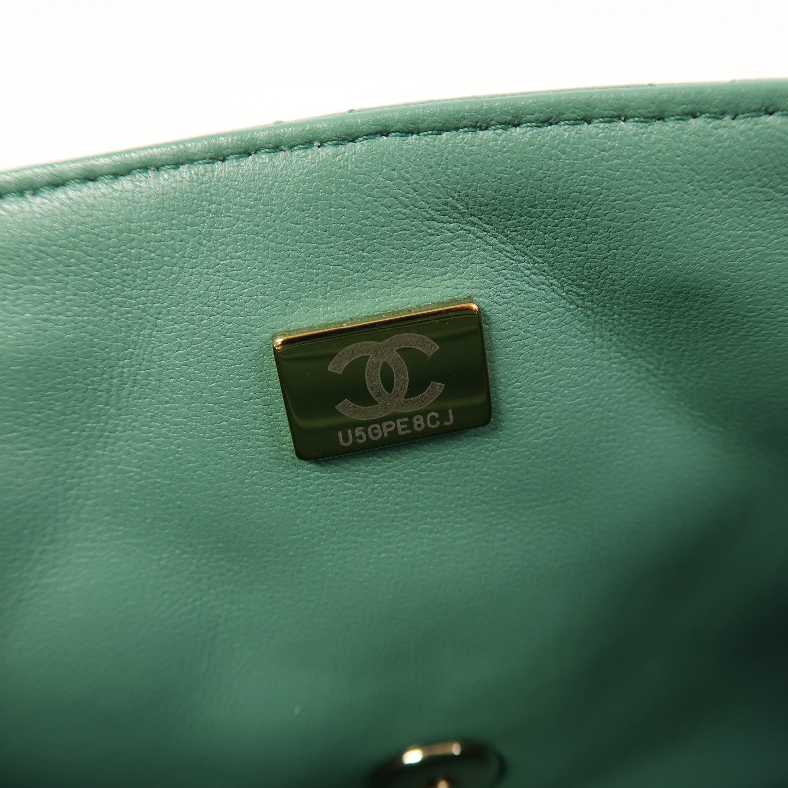 CHANEL 【激減優惠】菱格羊皮皮革Mini Classic 17金扣肩背袋綠色