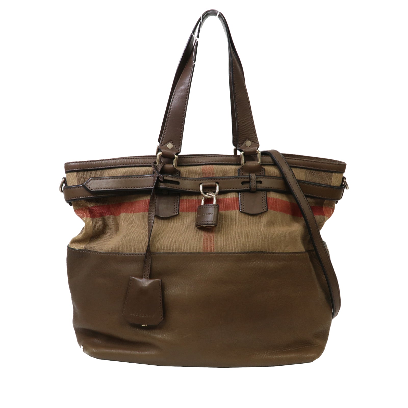 BURBERRY 塗層帆布/皮革Shoulder Bag金扣手挽肩背兩用袋啡色