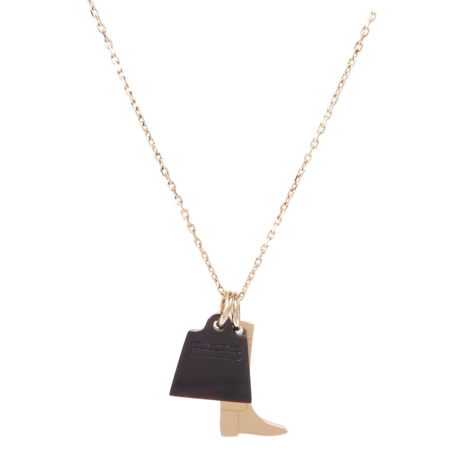 HERMES 金屬/Buffalo Horn Amulette Maroquinier Pendant Kelly Bag項鍊Black/Gold