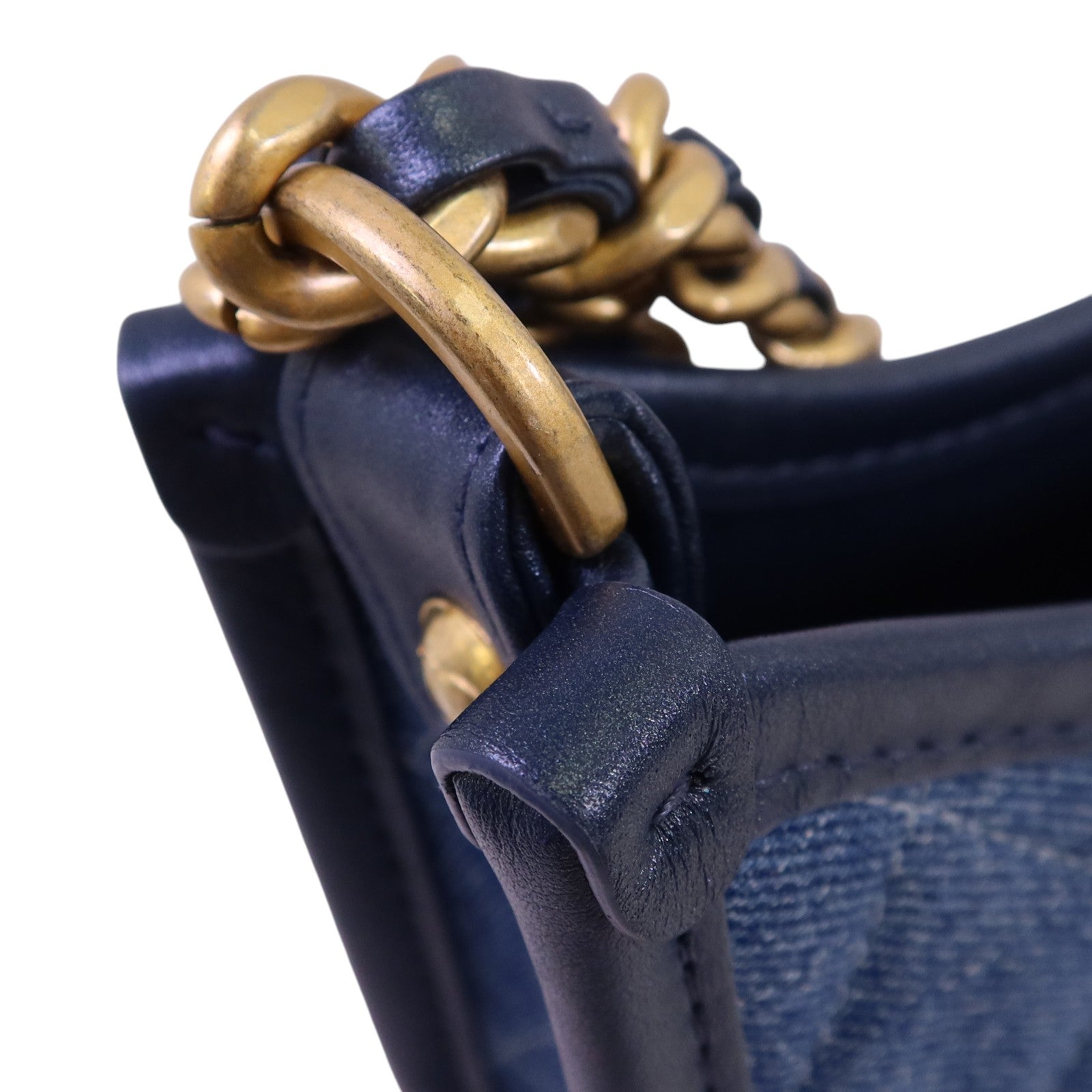CHANEL 牛仔布Hobo Bag金扣鏈帶手挽肩背兩用袋
