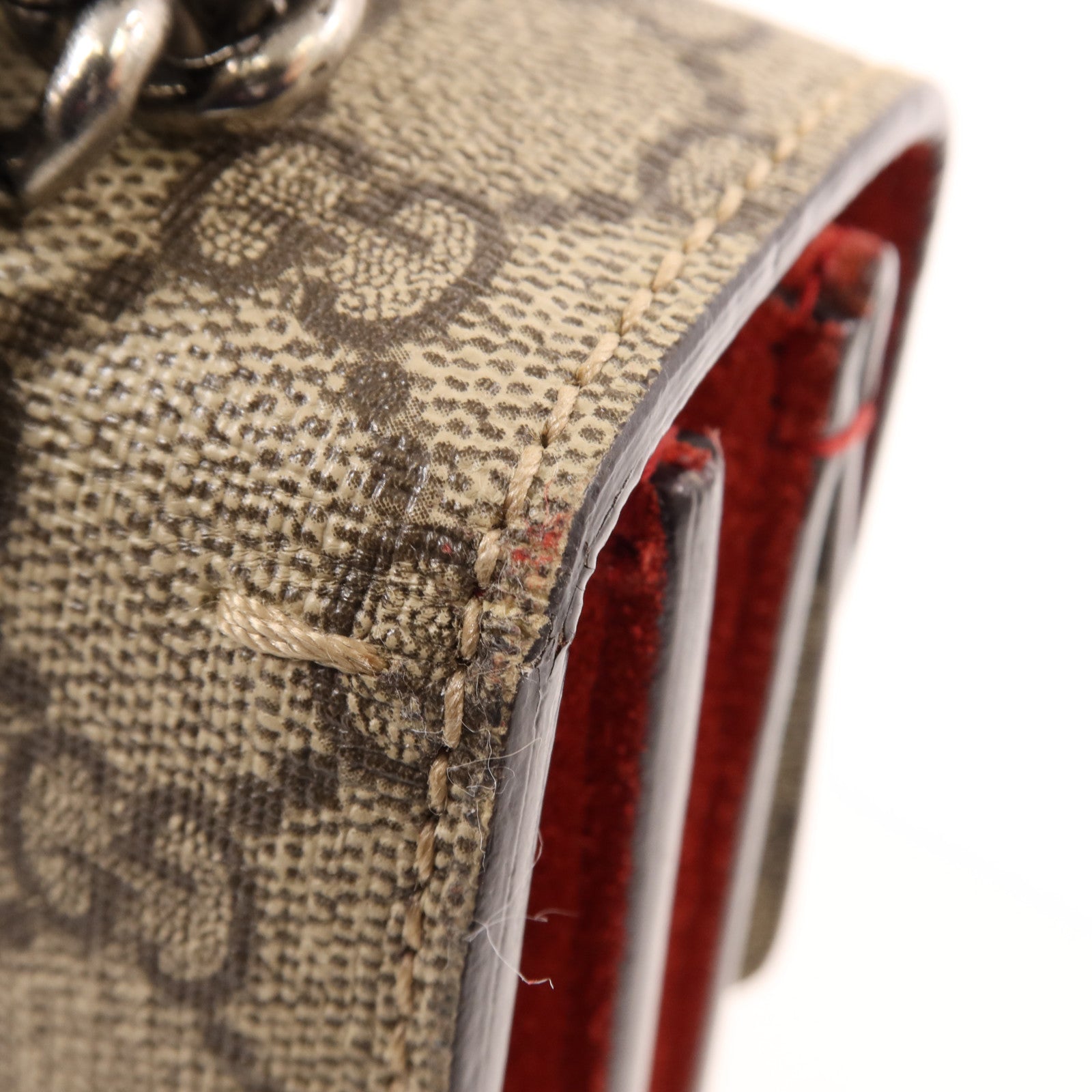 GUCCI 塗層帆布Dionysus銀扣鏈帶肩背袋