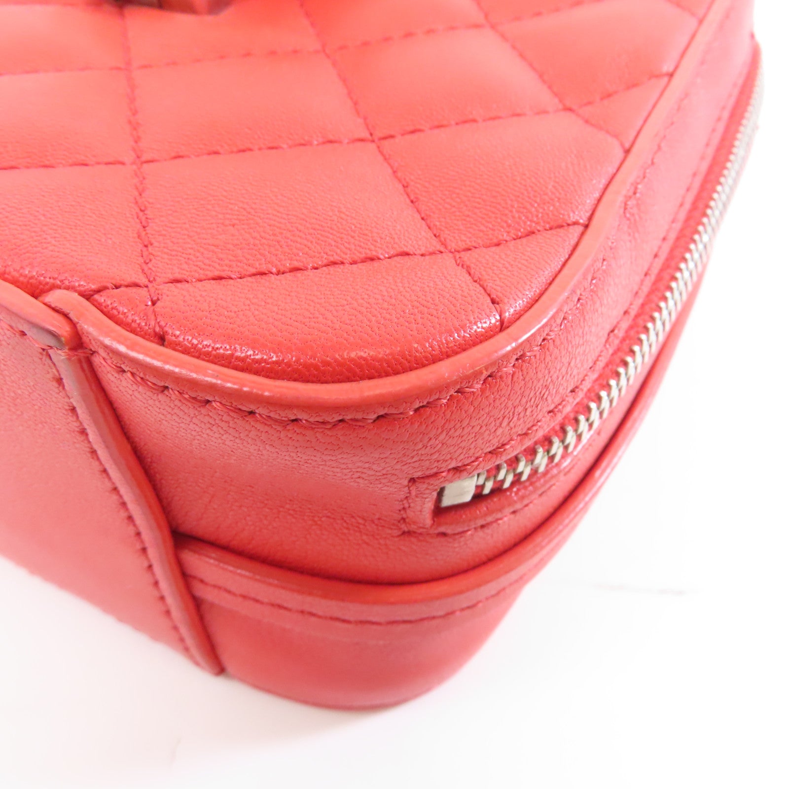 CHANEL 【激減優惠】菱格牛皮皮革Chains Shoulder銀扣鏈帶肩背袋紅色