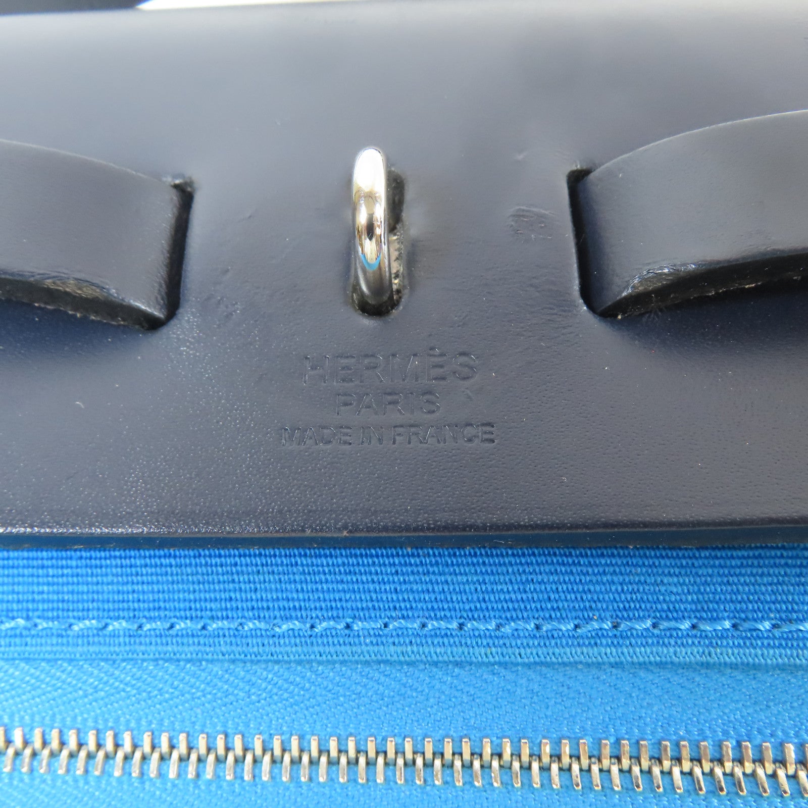 HERMES 帆布Herbag銀扣手挽肩背兩用袋藍色