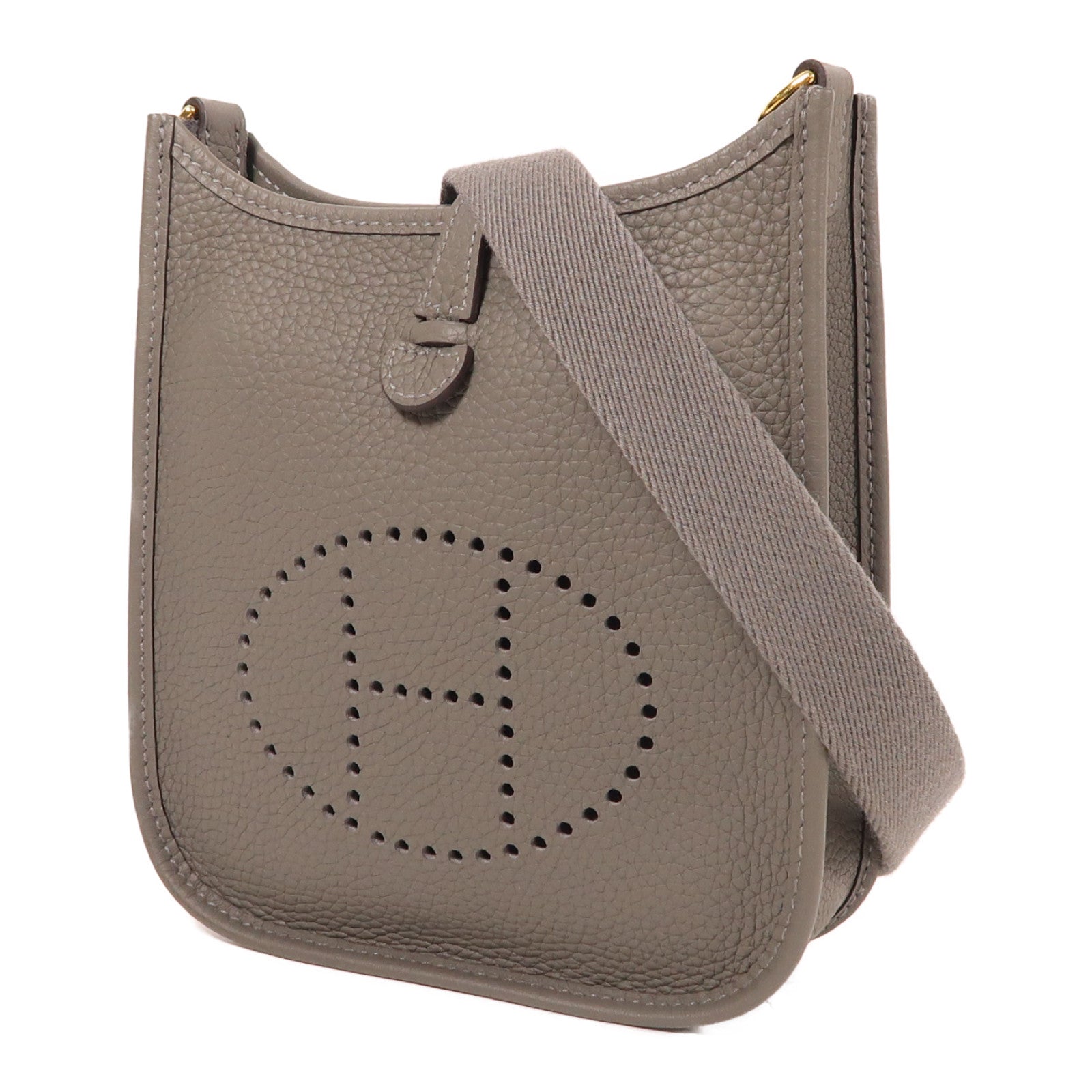 HERMES Clemence皮革Evelyne TPM金扣肩背袋Gris Meyer