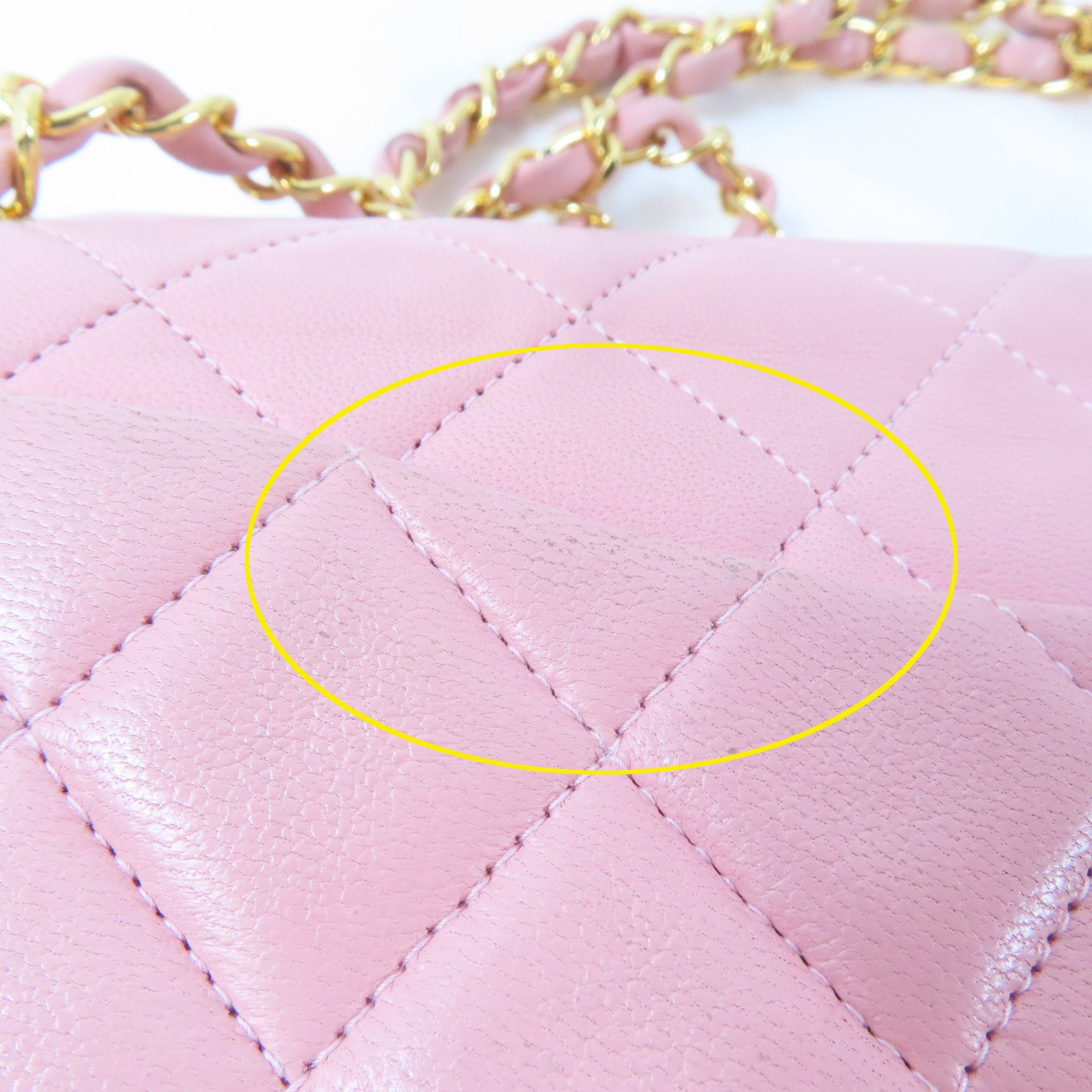 CHANEL 菱格羊皮皮革Chain Shoulder Bag金扣鏈帶肩背袋粉紅色