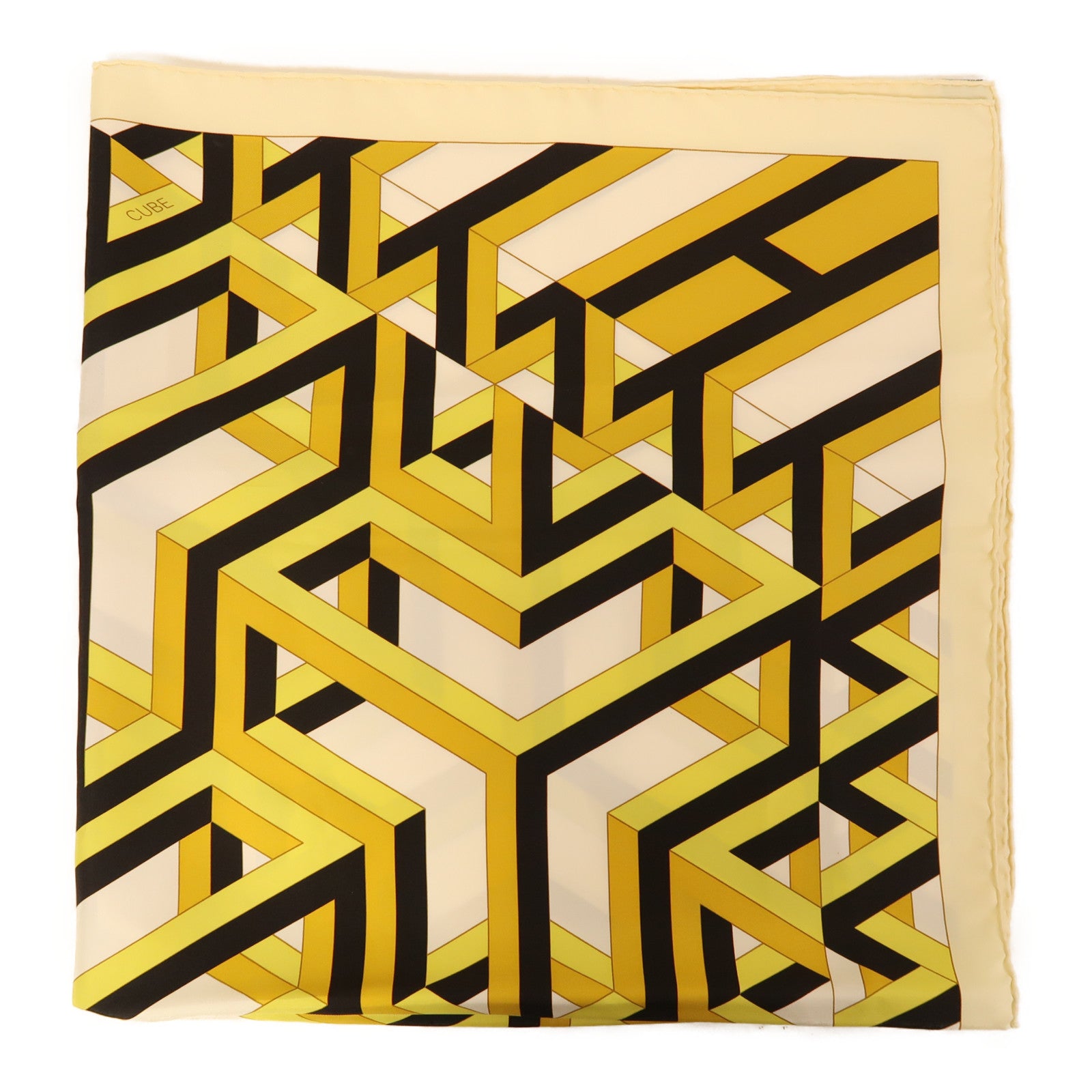 HERMES Scarf Silk Yellow/Beige/Black