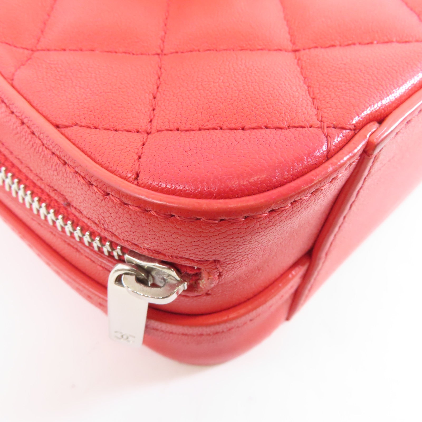 CHANEL 【激減優惠】菱格牛皮皮革Chains Shoulder銀扣鏈帶肩背袋紅色