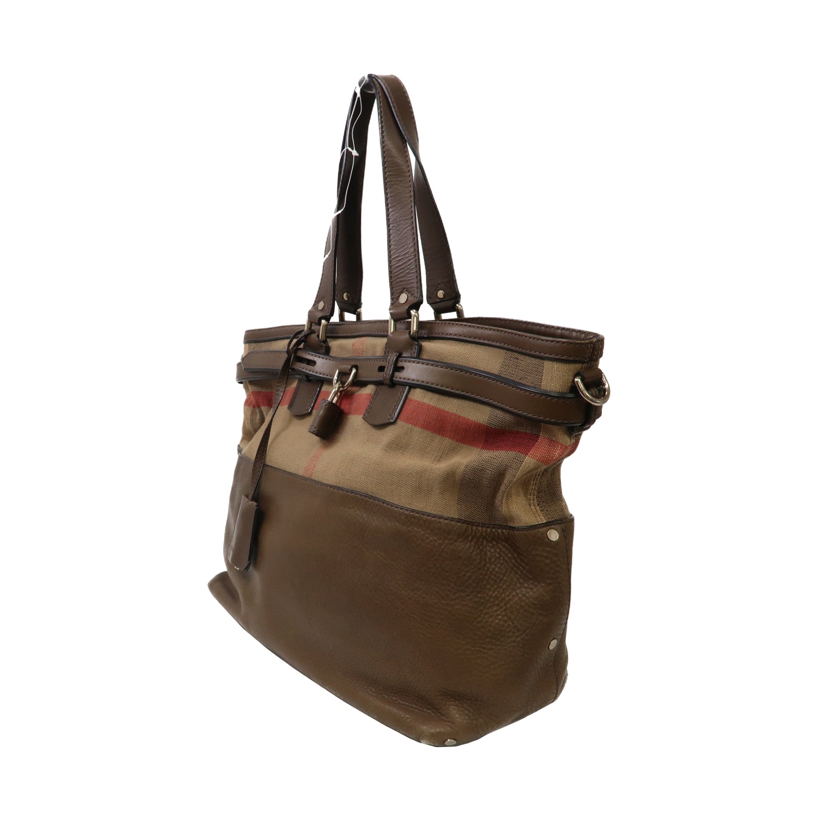 BURBERRY 塗層帆布/皮革Shoulder Bag金扣手挽肩背兩用袋啡色