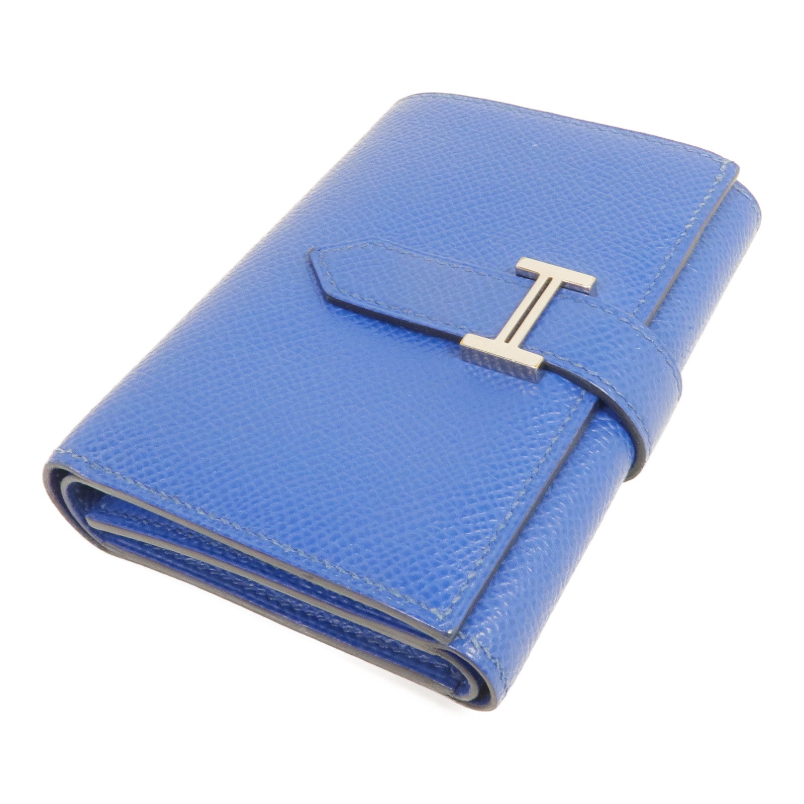 HERMES Epsom皮革Bearn Verso Wallet銀扣錢包Bleu Saphir