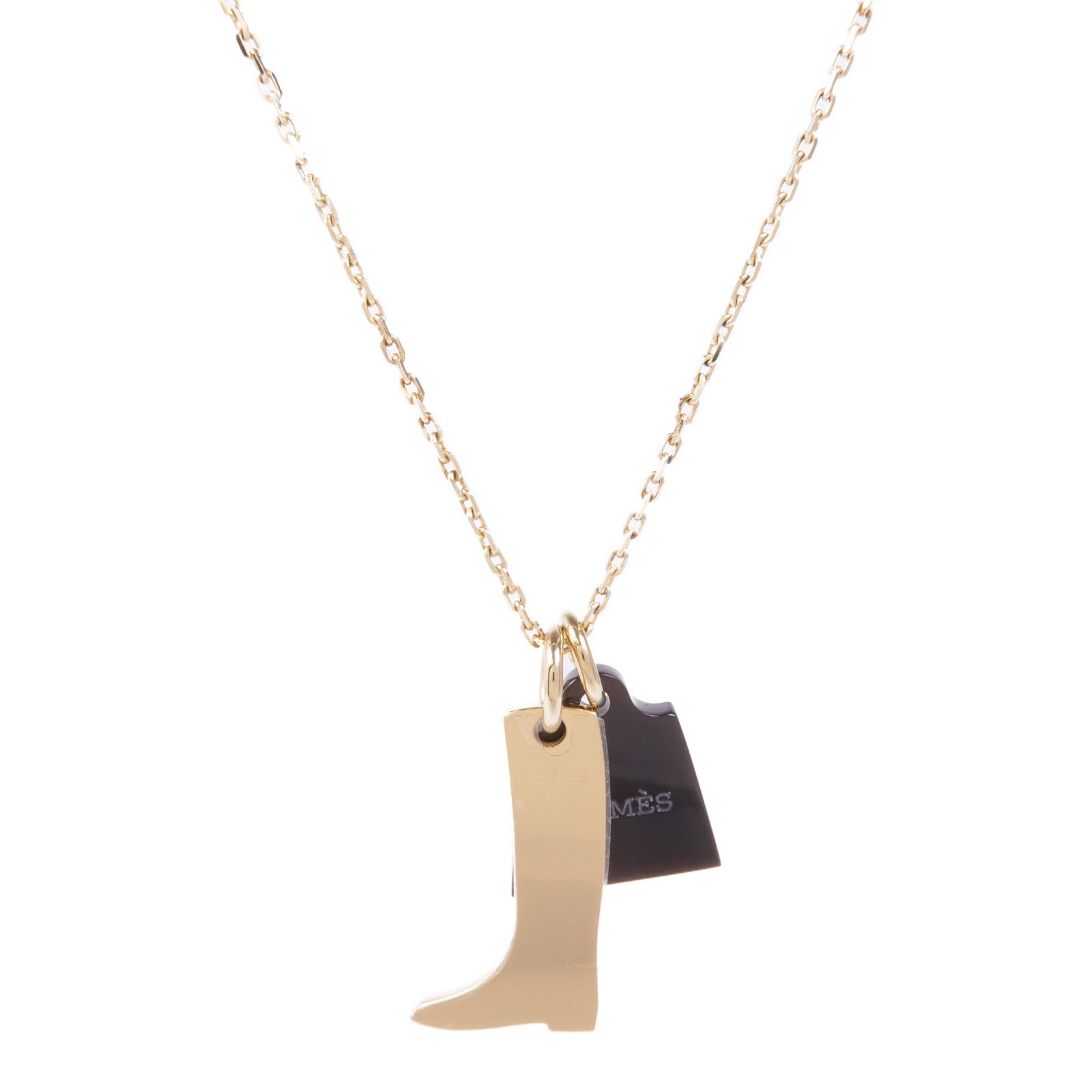 HERMES 金屬/Buffalo Horn Amulette Maroquinier Pendant Kelly Bag項鍊Black/Gold