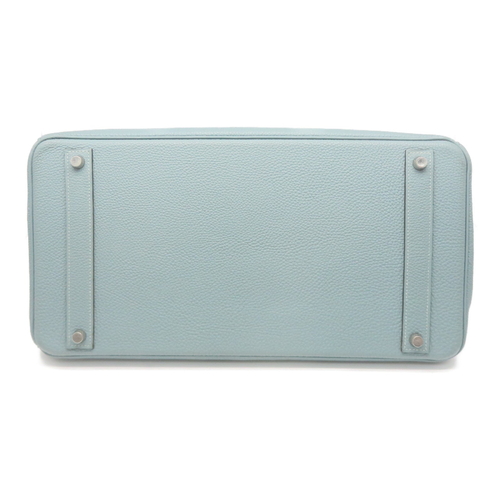 HERMES [Sharp Discount] Clemence Leather Birkin 40 Silver Buckle Hand Bag Gray Blue/Blue Ciel/7G