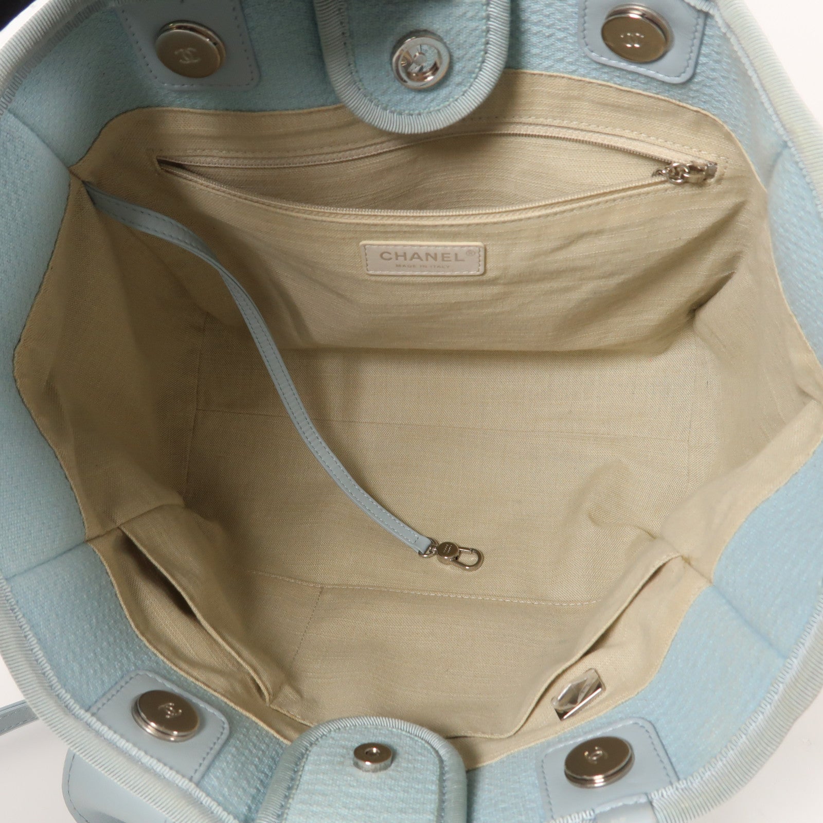 CHANEL 帆布Deauville Tote銀扣手挽肩背兩用袋