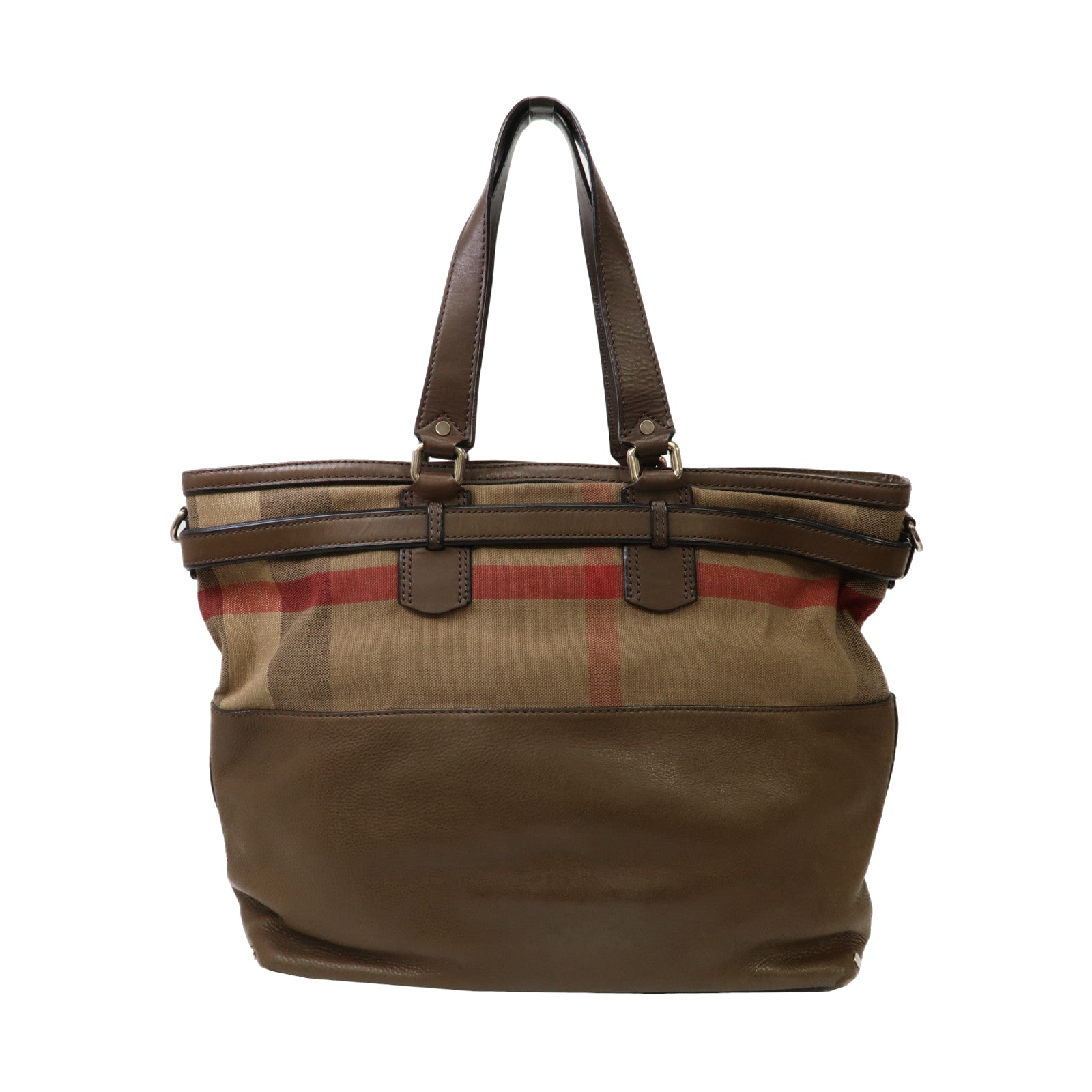 BURBERRY 塗層帆布/皮革Shoulder Bag金扣手挽肩背兩用袋啡色