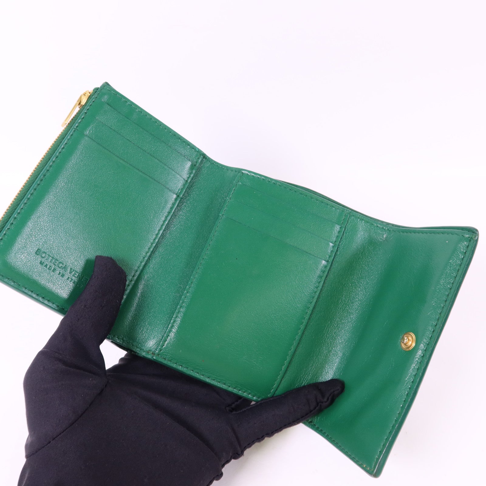 BOTTEGA VENETA 羊皮皮革Cassette Trifold Short Wallet金扣錢包