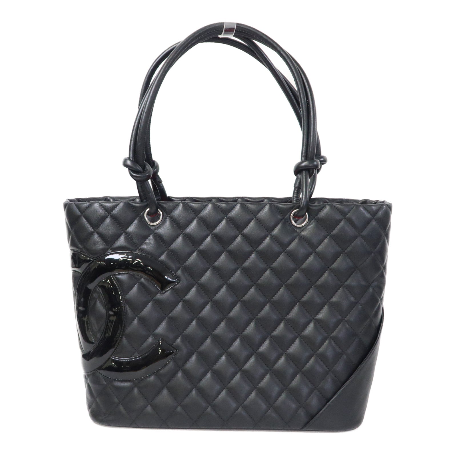 CHANEL 菱格牛皮皮革Cambon Tote bag銀扣手挽袋黑色