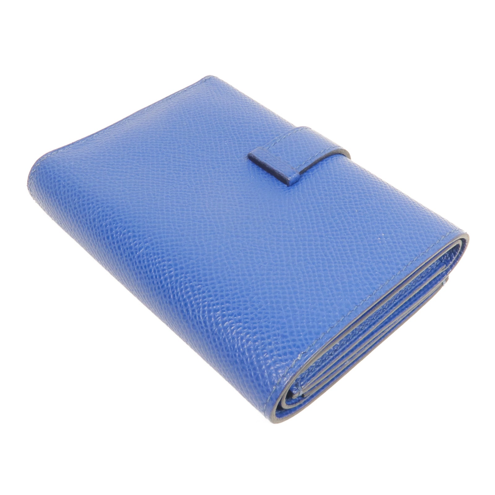 HERMES Epsom皮革Bearn Verso Wallet銀扣錢包Bleu Saphir