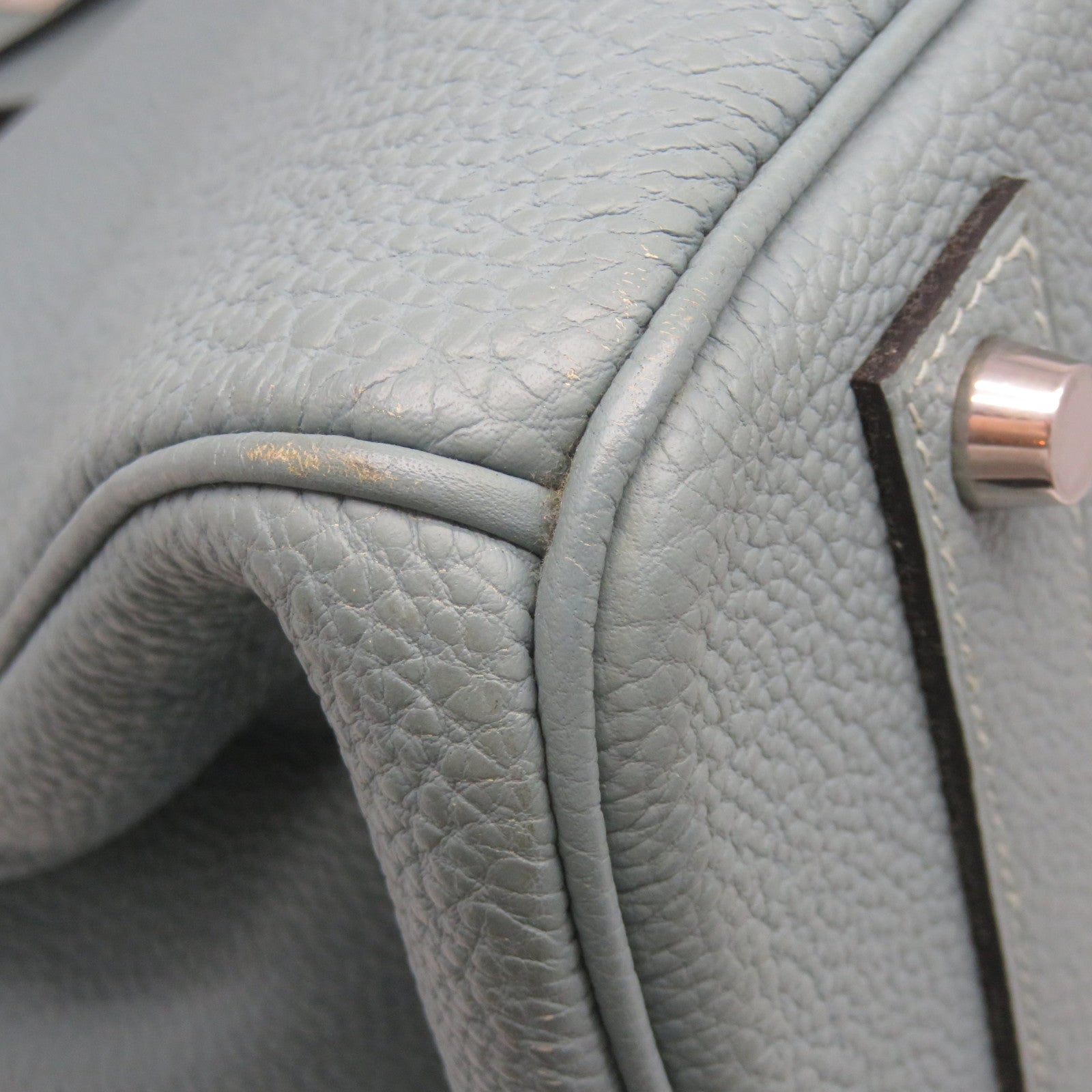 HERMES [Sharp Discount] Clemence Leather Birkin 40 Silver Buckle Hand Bag Gray Blue/Blue Ciel/7G