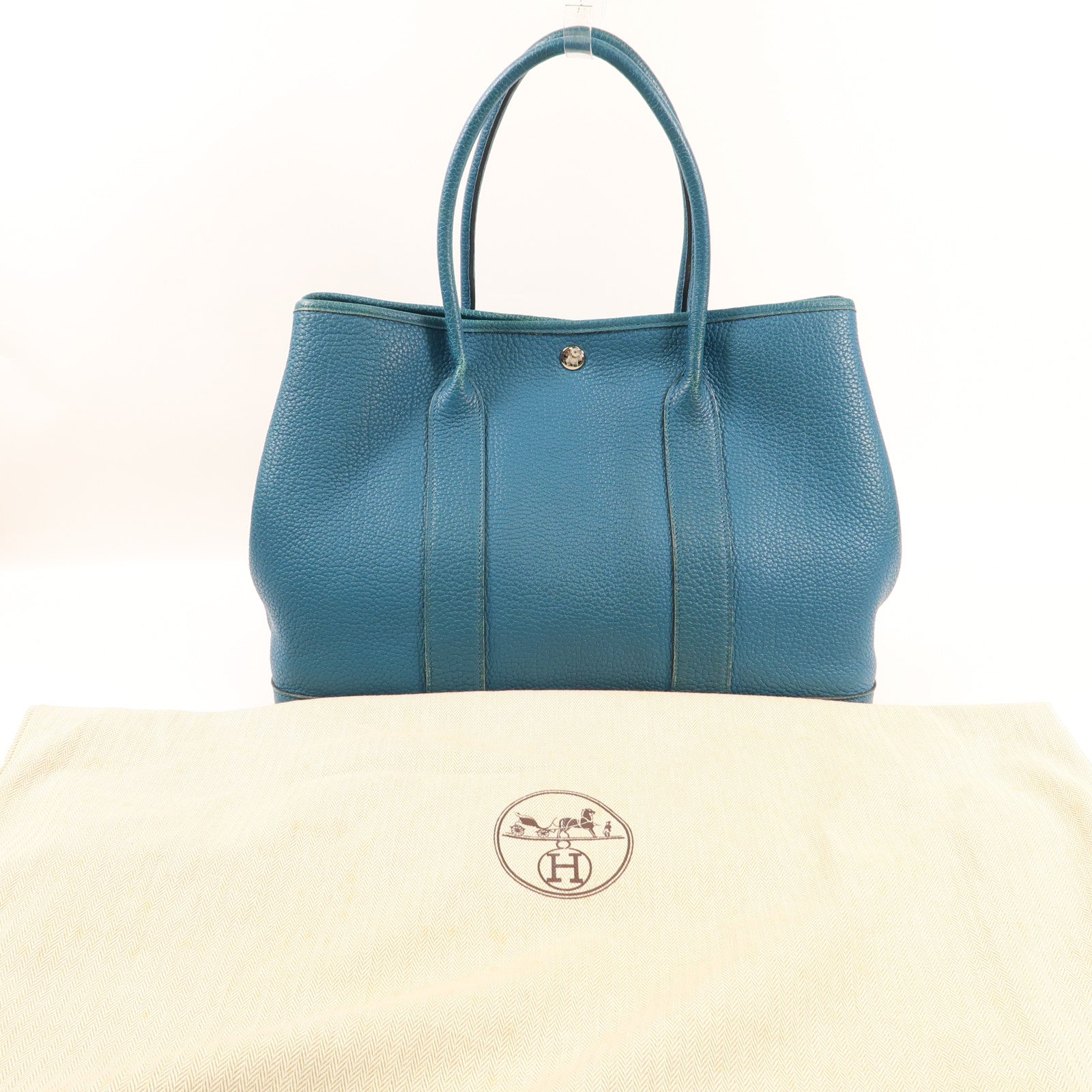 HERMES【激減優惠】 Negonda皮革Garden Party PM銀扣手挽袋Cobalt