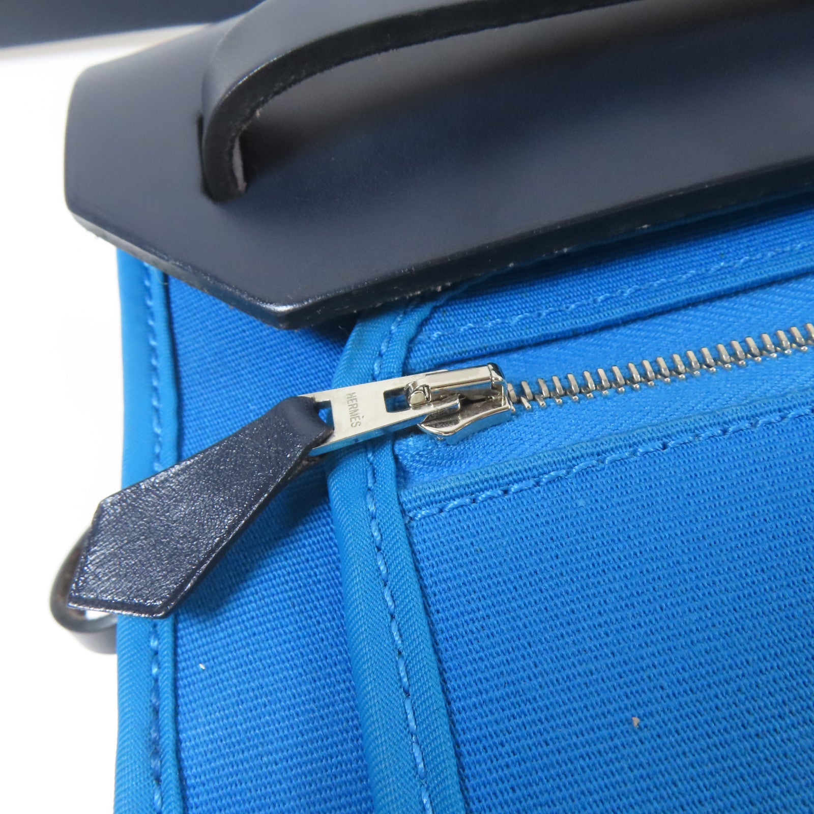 HERMES 帆布Herbag銀扣手挽肩背兩用袋藍色