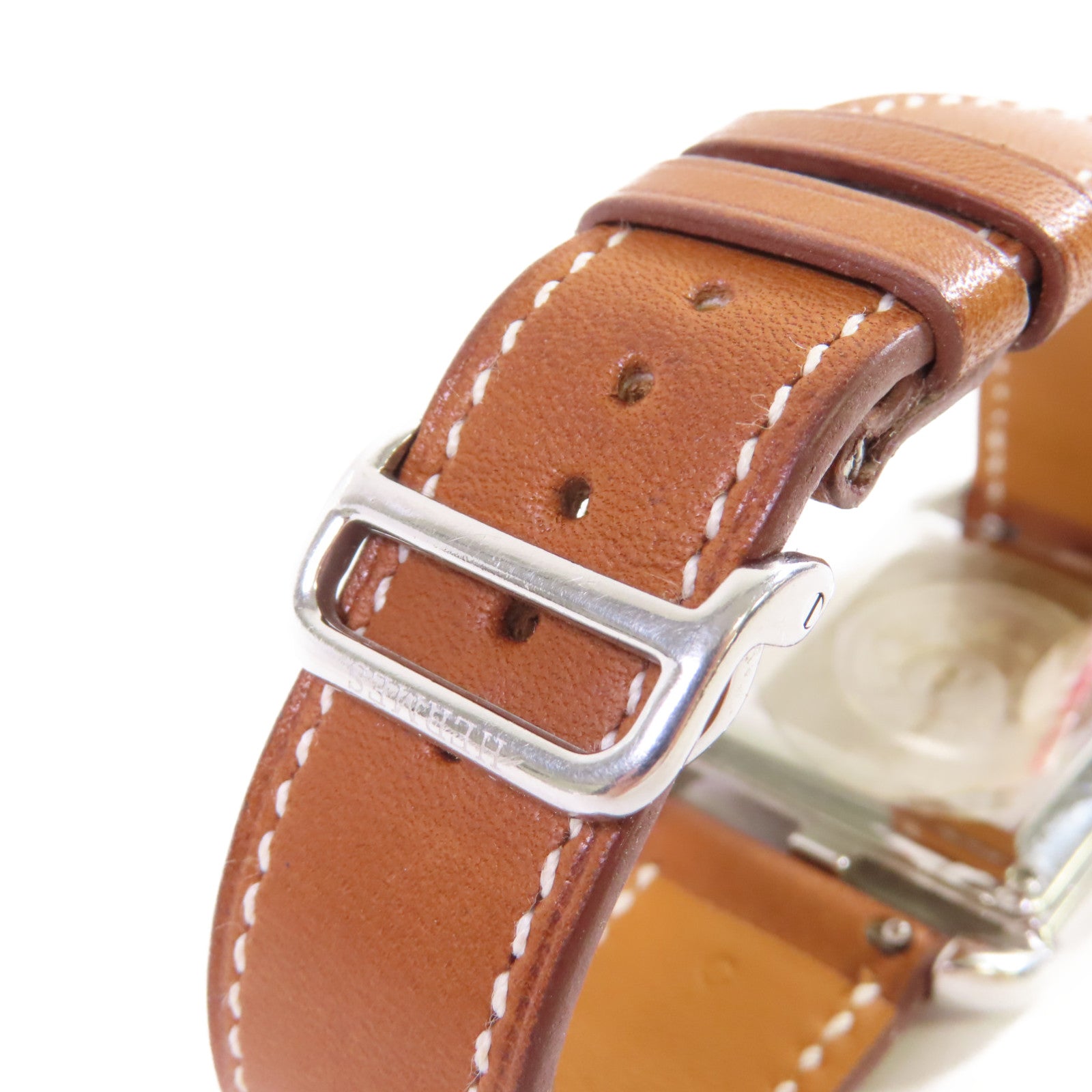 HERMES Cape Cod Watch不鏽鋼/牛皮皮革帶自動機芯手錶白色/啡色