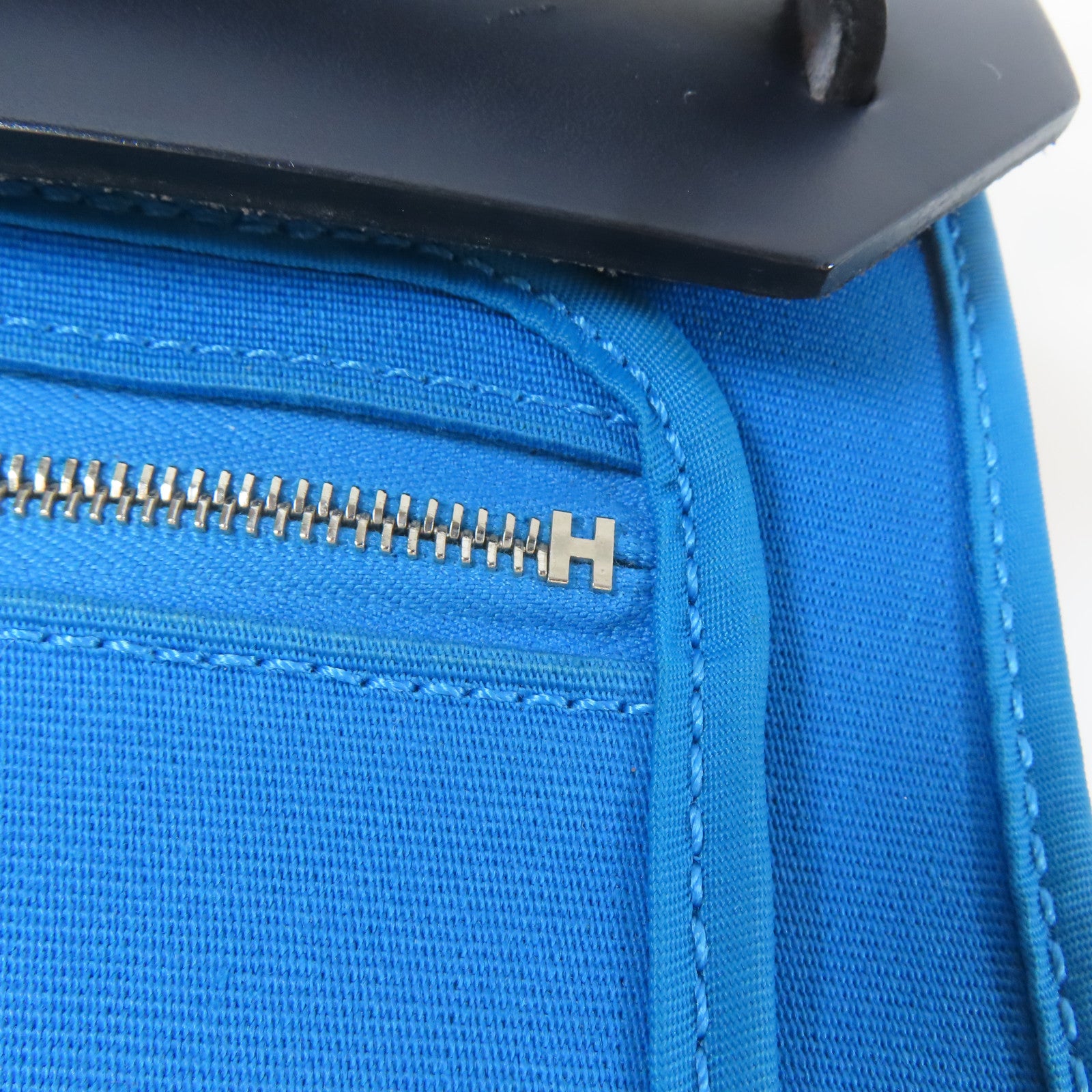 HERMES 帆布Herbag銀扣手挽肩背兩用袋藍色