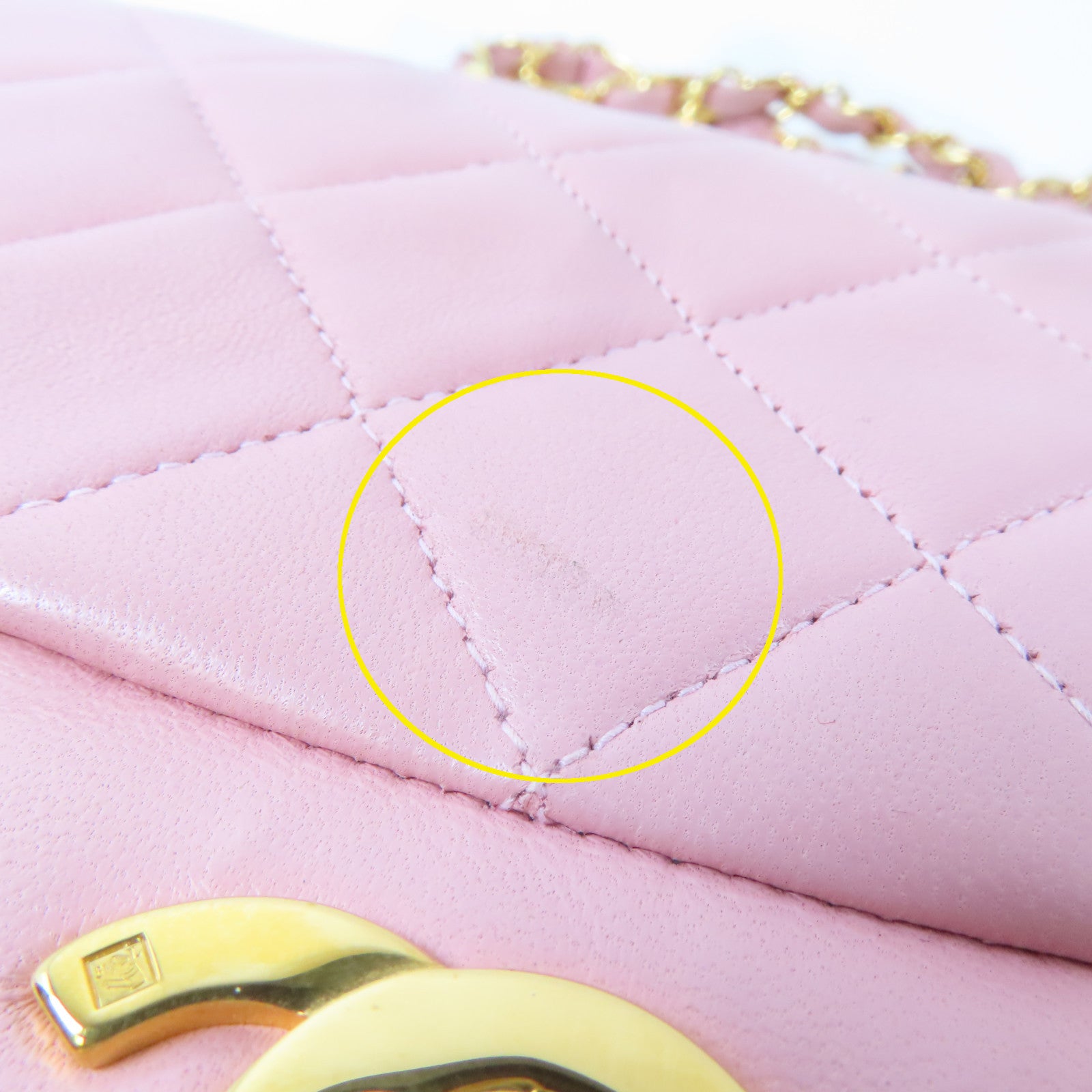 CHANEL 菱格羊皮皮革Chain Shoulder Bag金扣鏈帶肩背袋粉紅色