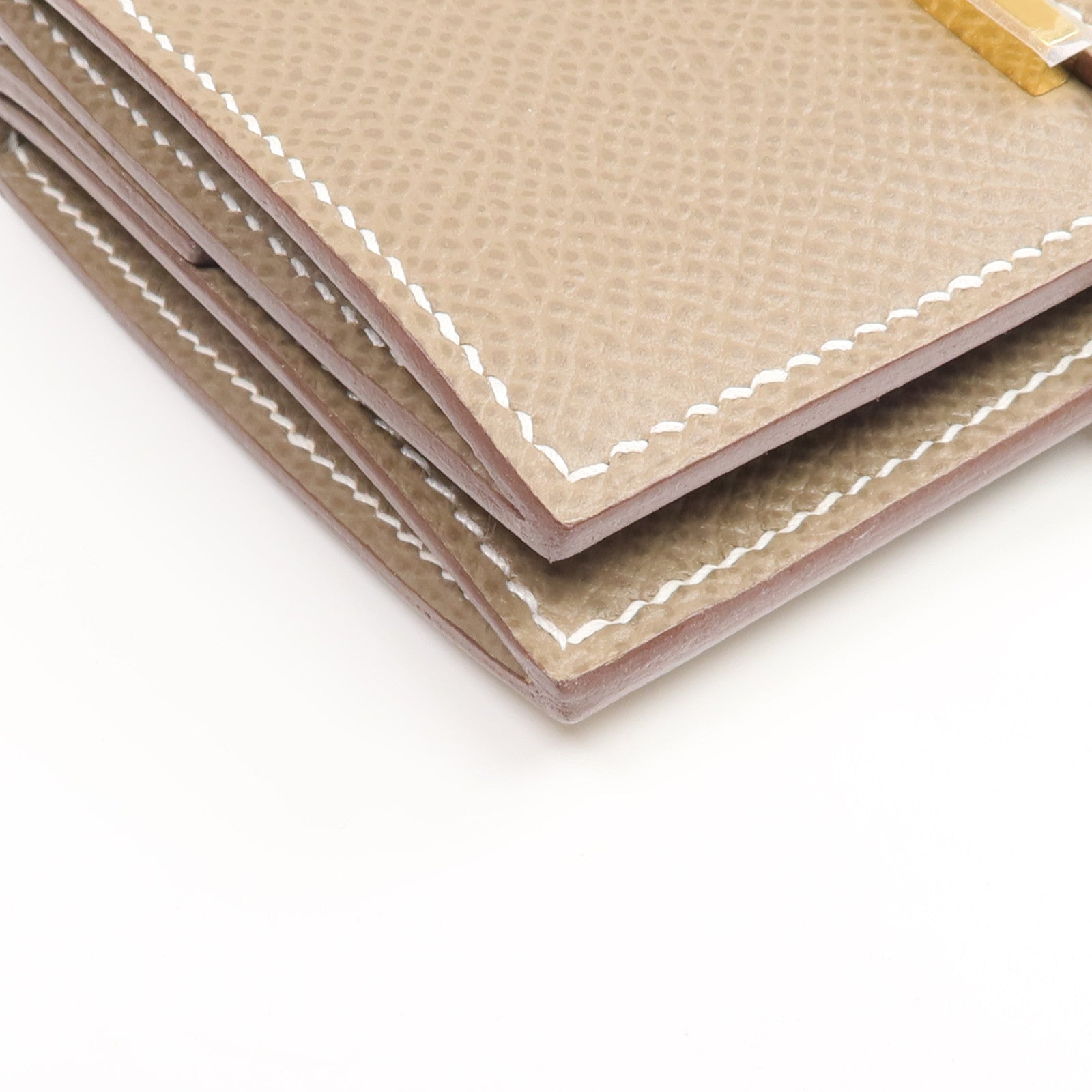 HERMES 【激減優惠】Epsom皮革Bearn Mini Wallet金扣錢包Etoupe