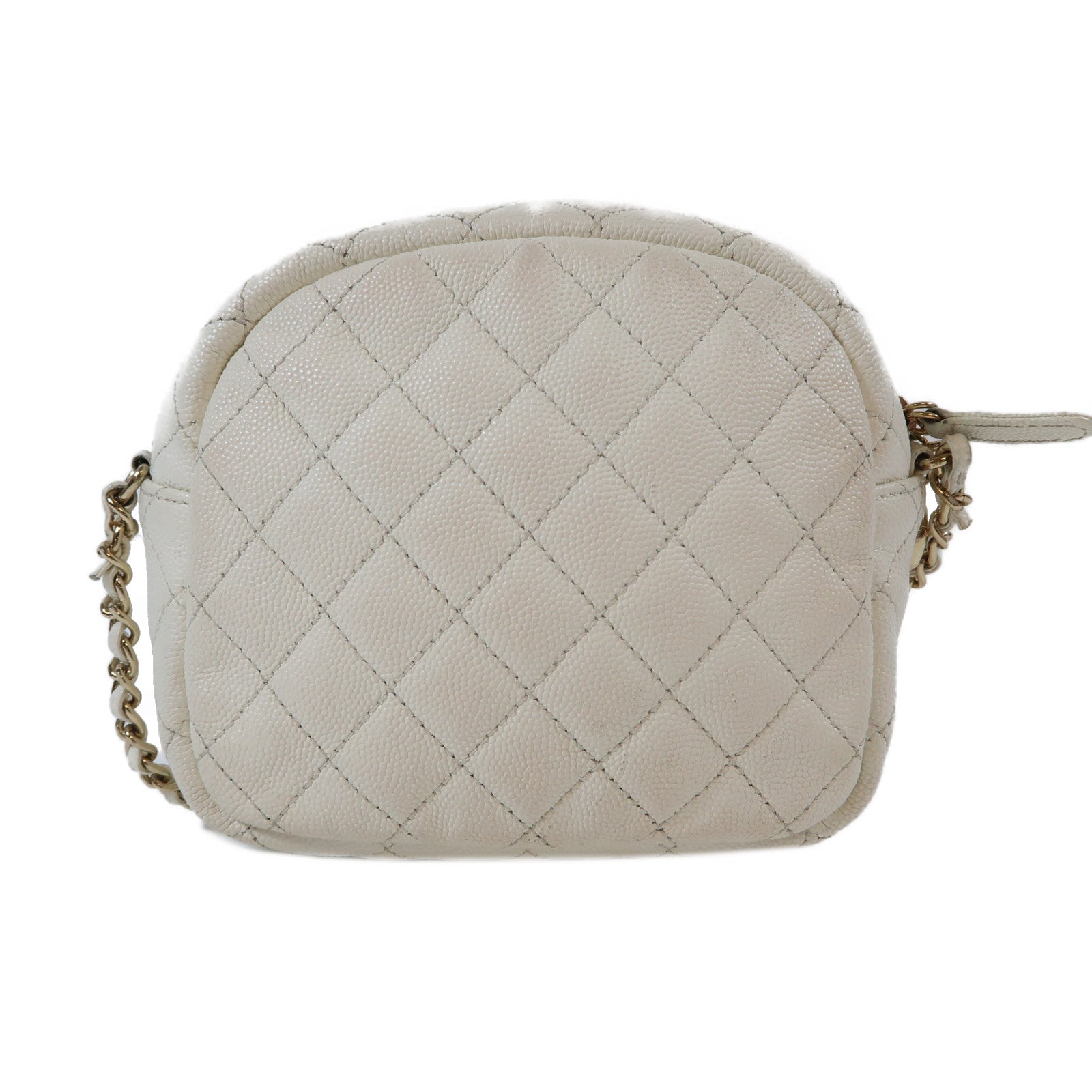CHANEL 【激減優惠】菱格Caviar皮革CC Day Camera Case金扣鏈帶肩背袋白色