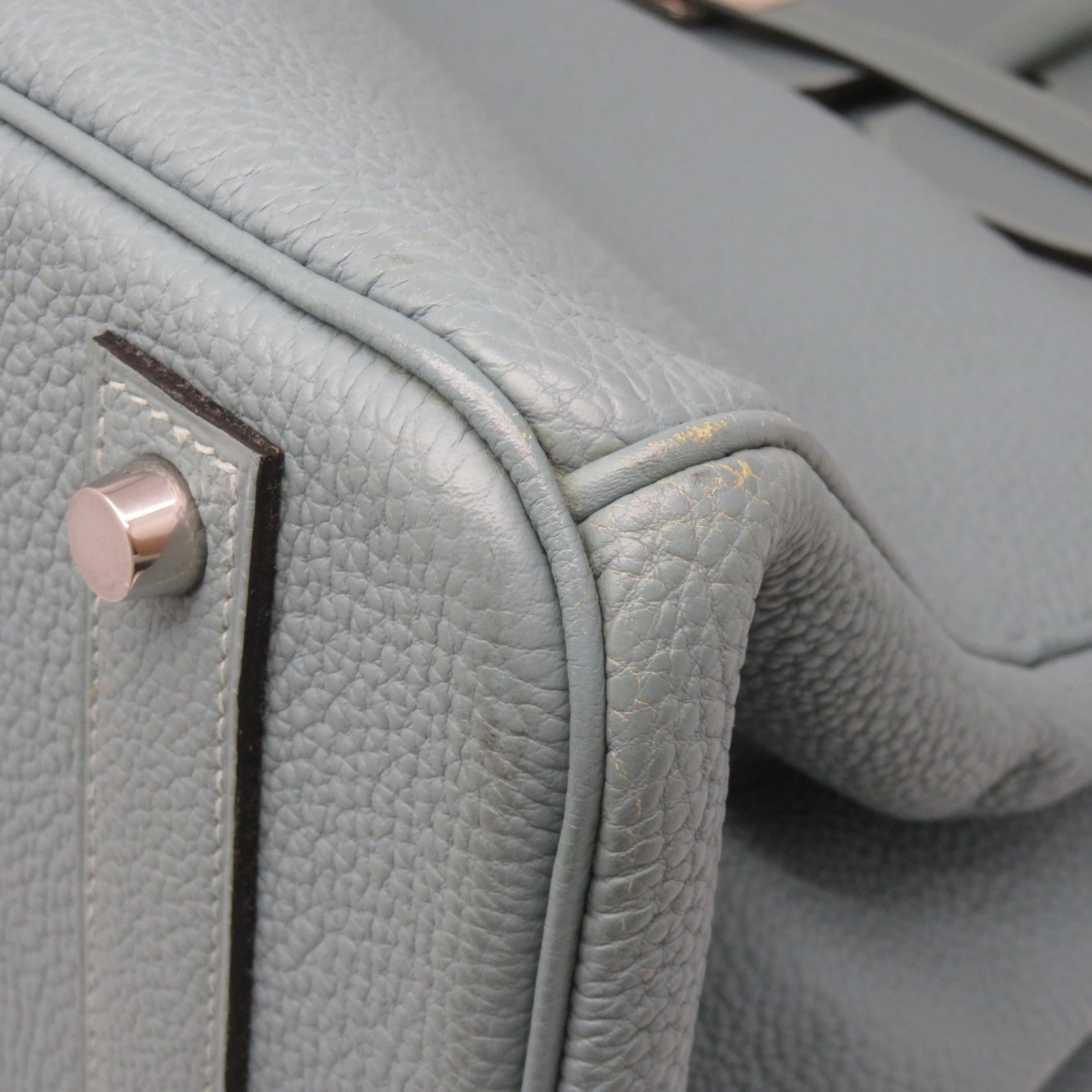 HERMES [Sharp Discount] Clemence Leather Birkin 40 Silver Buckle Hand Bag Gray Blue/Blue Ciel/7G