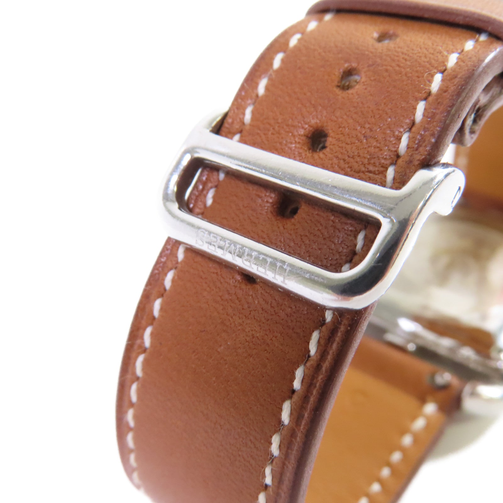 HERMES Cape Cod Watch不鏽鋼/牛皮皮革帶自動機芯手錶白色/啡色