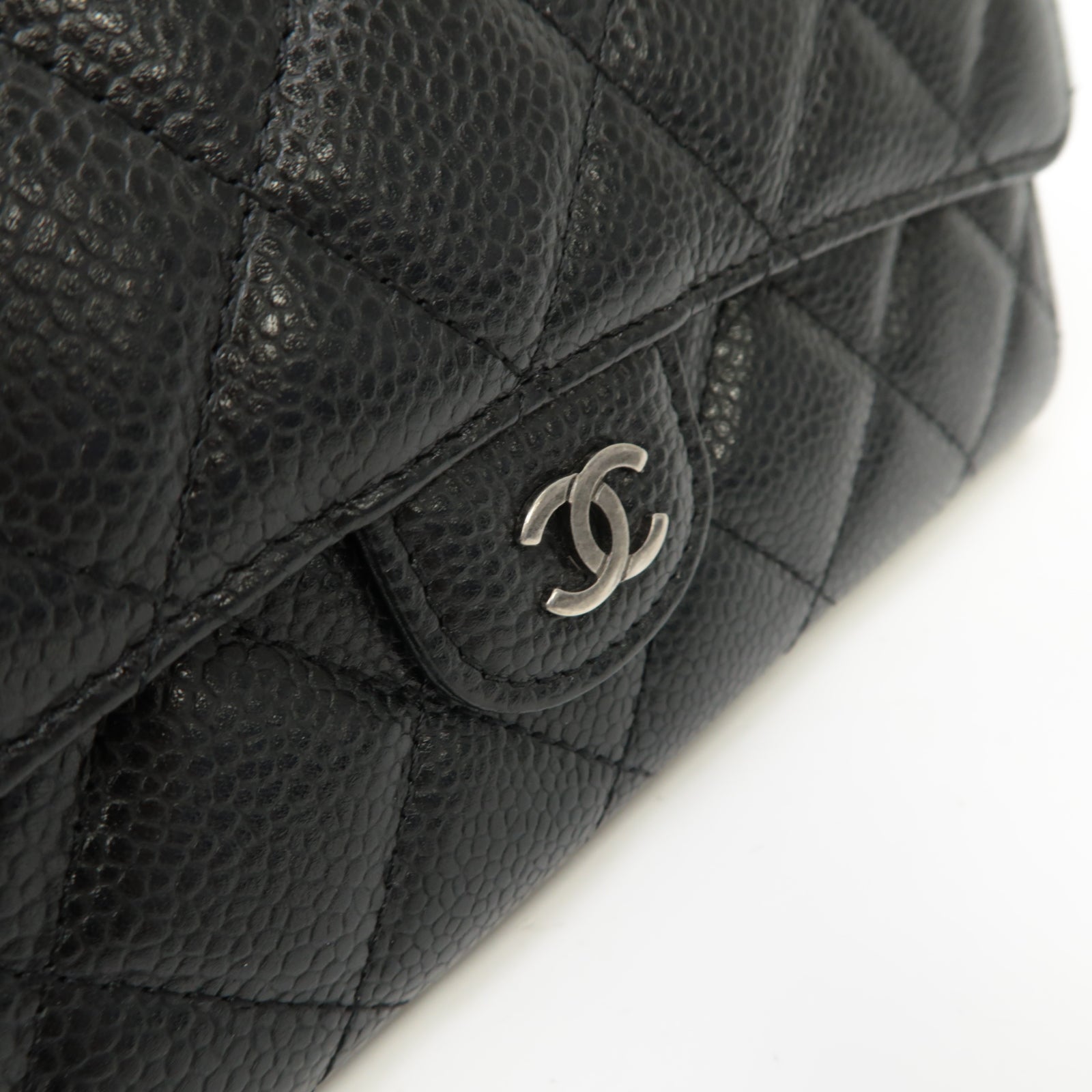 CHANEL Caviar皮革Classic Long Wallet銀扣長錢包黒色
