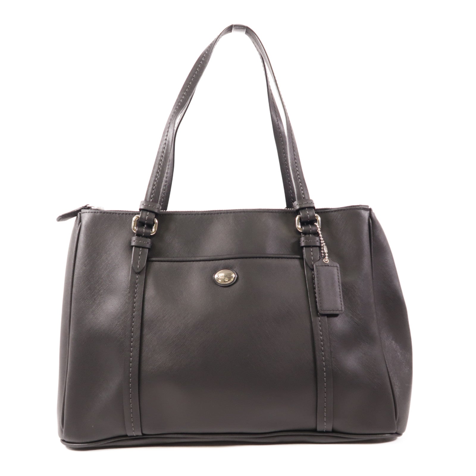 COACH 皮革Tote Bag銀扣肩背袋