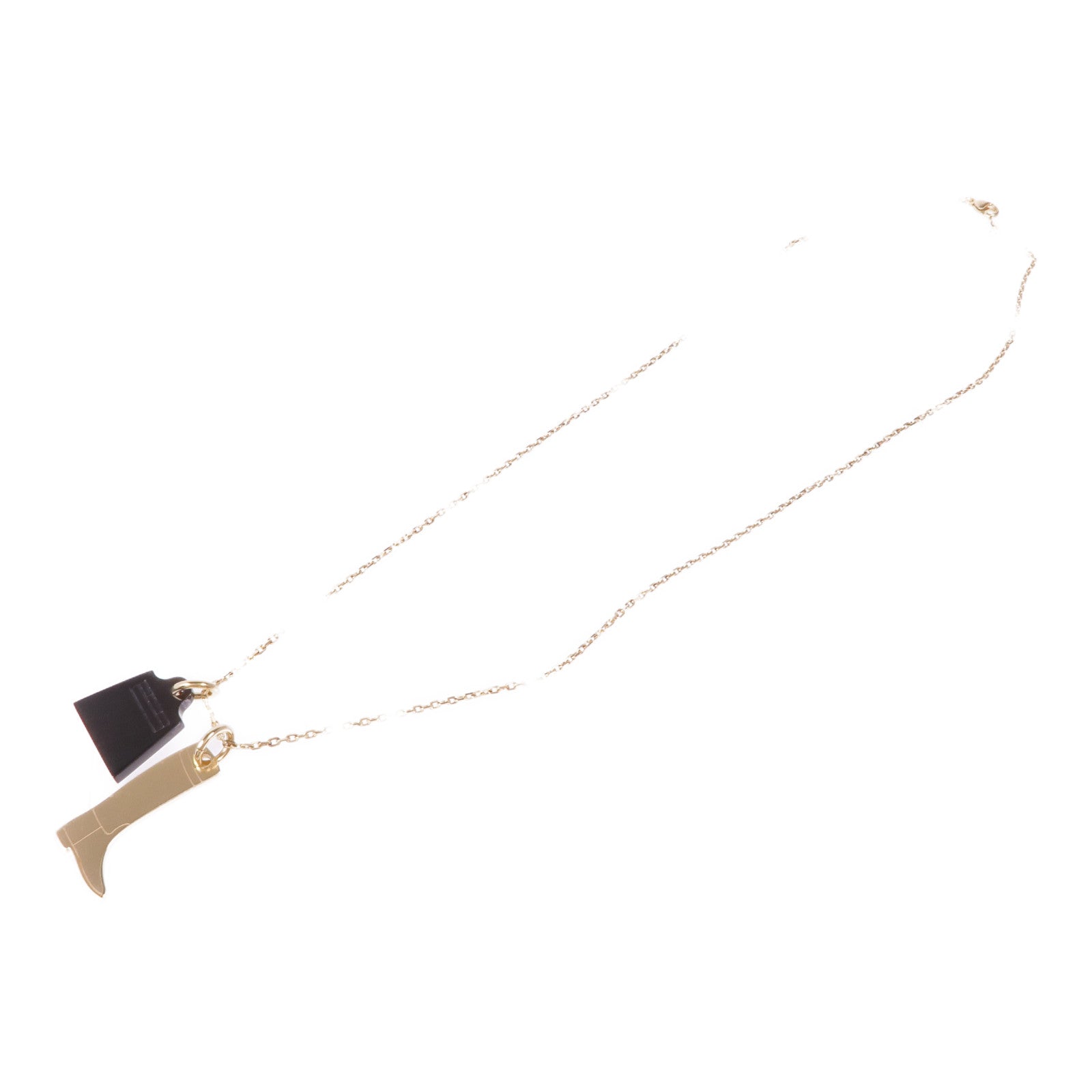 HERMES 金屬/Buffalo Horn Amulette Maroquinier Pendant Kelly Bag項鍊Black/Gold