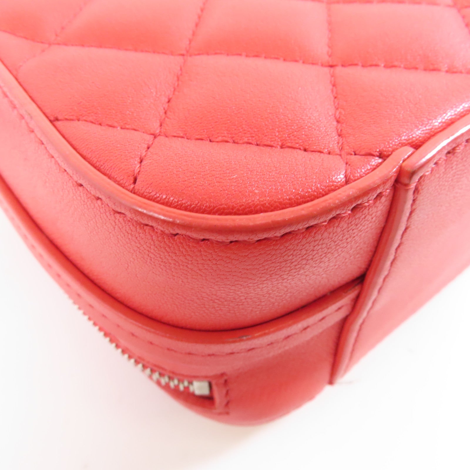 CHANEL 【激減優惠】菱格牛皮皮革Chains Shoulder銀扣鏈帶肩背袋紅色