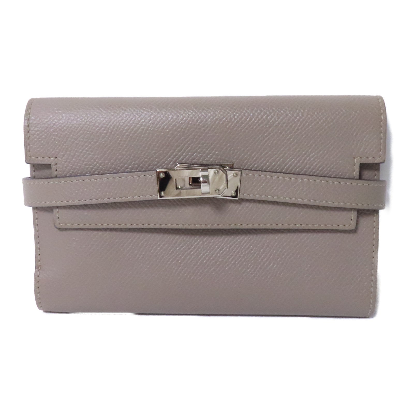 HERMES 【激減優惠】Epsom皮革Kelly Compact Wallet銀扣錢包啡色