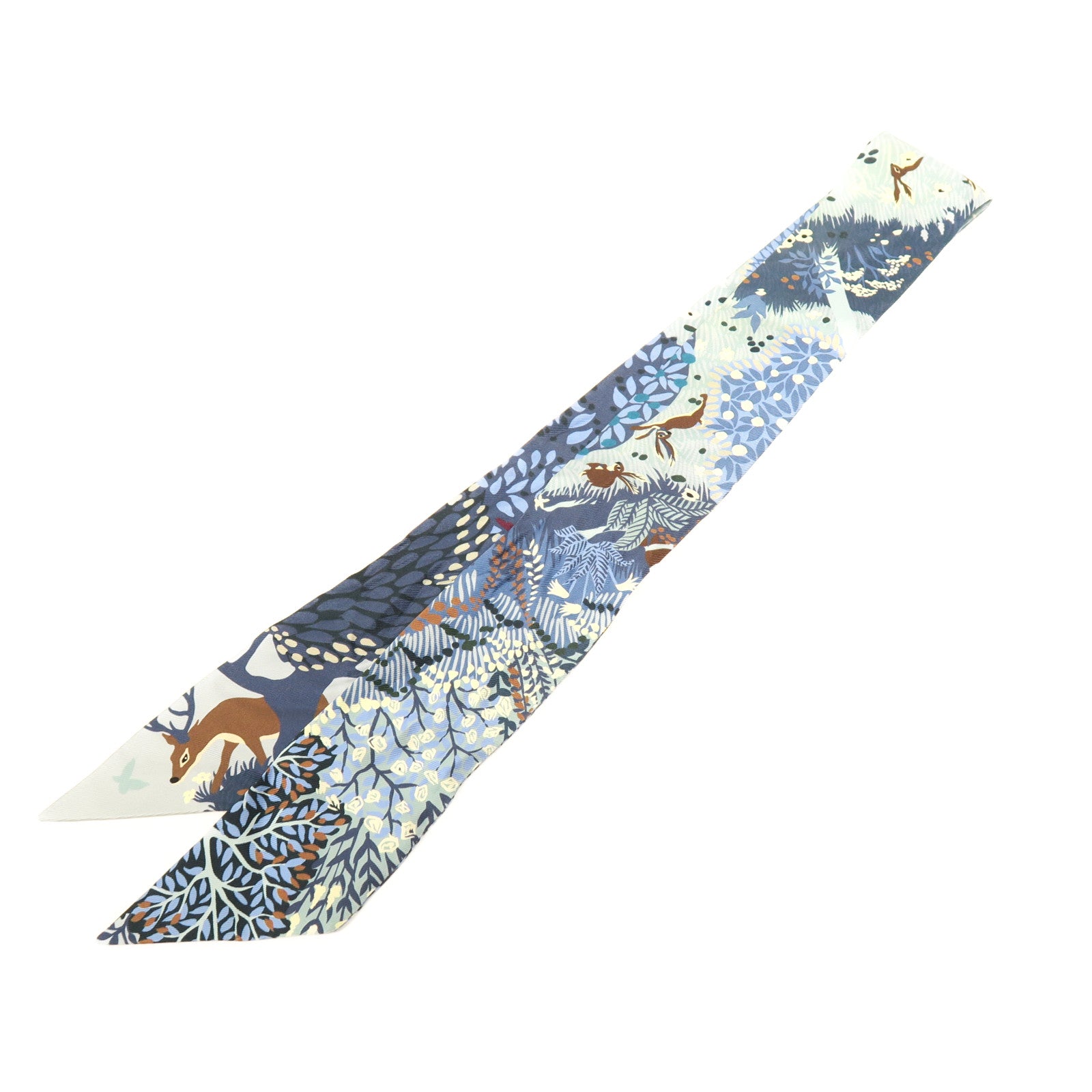 HERMES 【激減優惠】絲質Twilly絲巾藍色