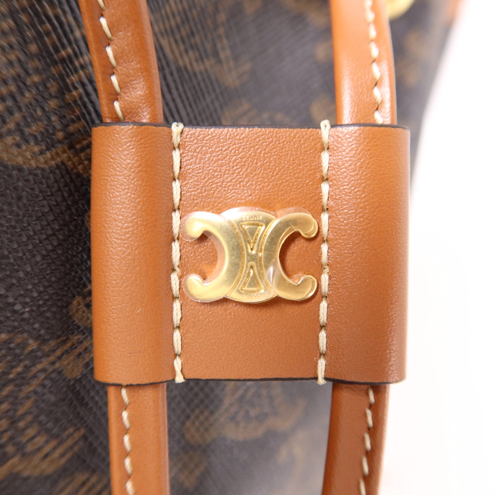 CELINE 塗層帆布/牛皮皮革Clara Bag金扣手挽肩背兩用袋