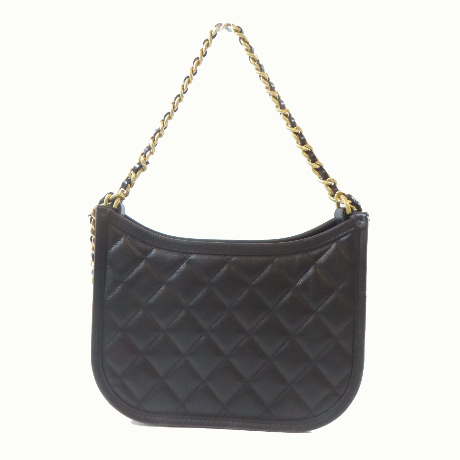 CHANEL 菱格牛皮皮革2 Way Shoulder金扣手挽肩背兩用袋黑色