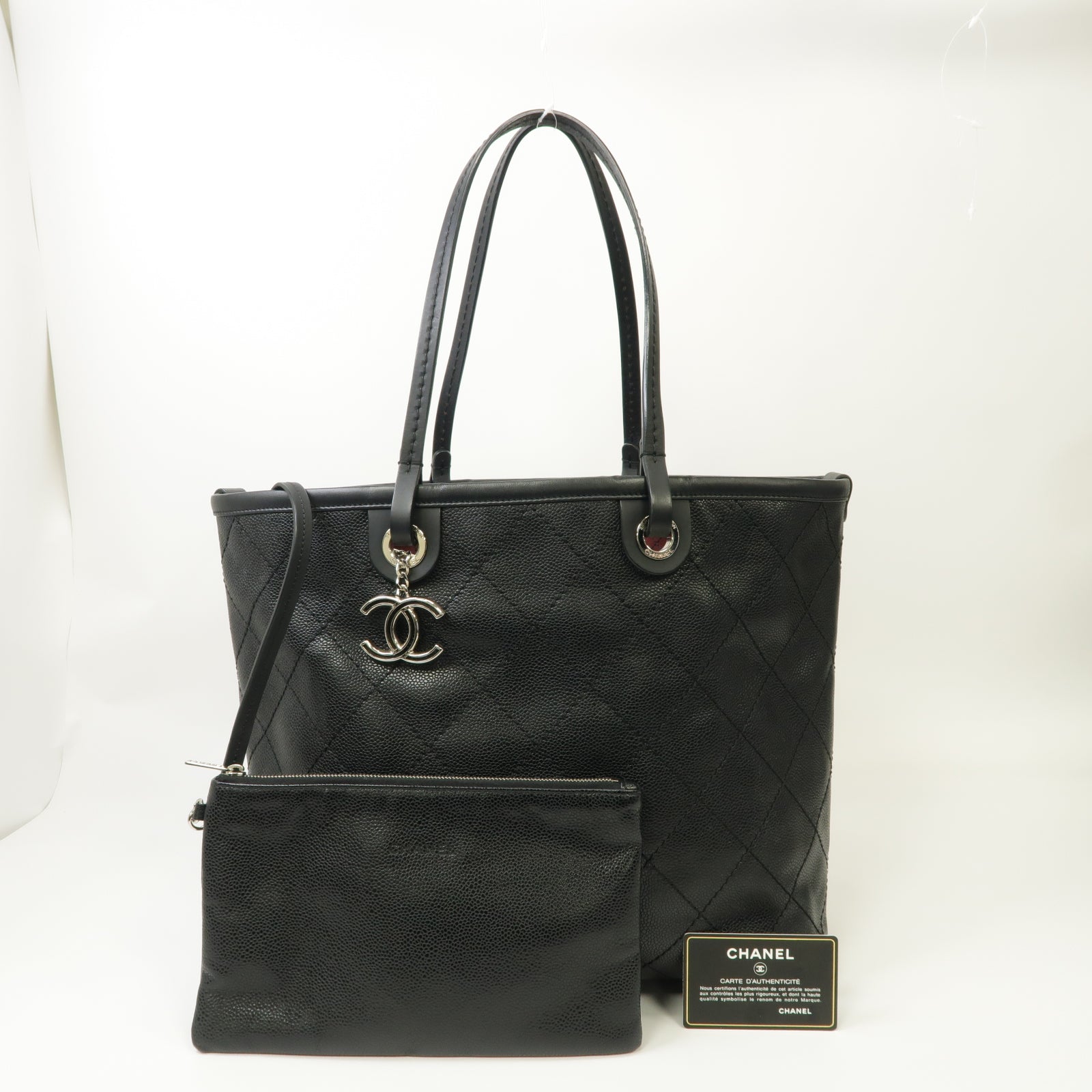 CHANEL 【激減優惠】菱格Caviar皮革Tote Bag銀扣手挽袋黒色