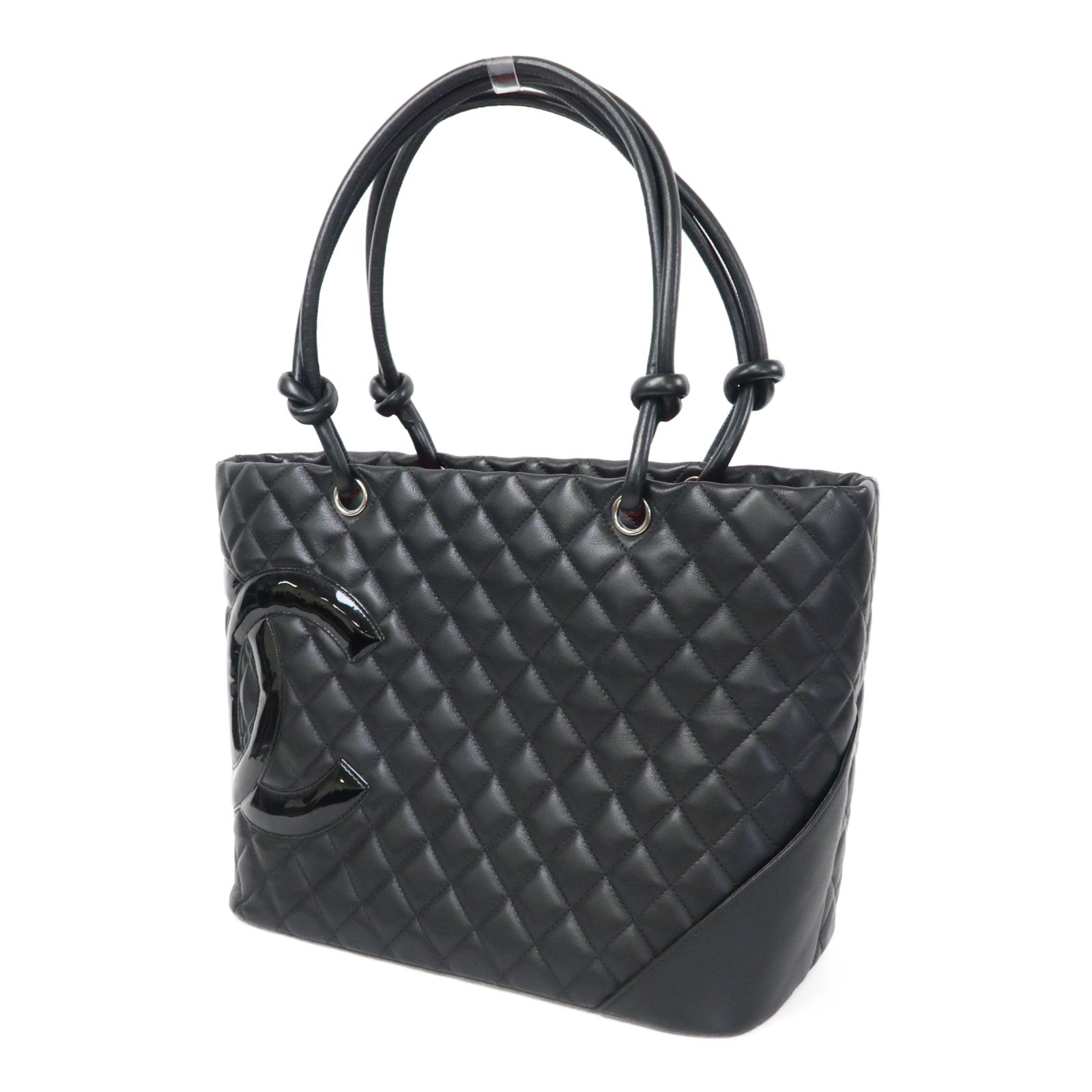 CHANEL 菱格牛皮皮革Cambon Tote bag銀扣手挽袋黑色